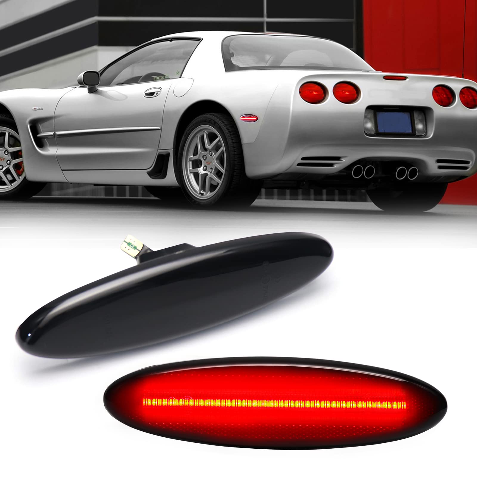 Smoked Lens LED Rear Side Marker Lights for 1997-2004 Corvette C5 Z06, Smoked Red LED Rear Bumper Side Marker Reflectors Fender Turn Signal Lamps Smoked Lens LED Rear Side Marker Lights for 1997-2004 Corvette C5 Z06, Smoked Red LED Rear Bumper Side Marker Reflectors Fender Turn Signal Lamps von FetonAuto