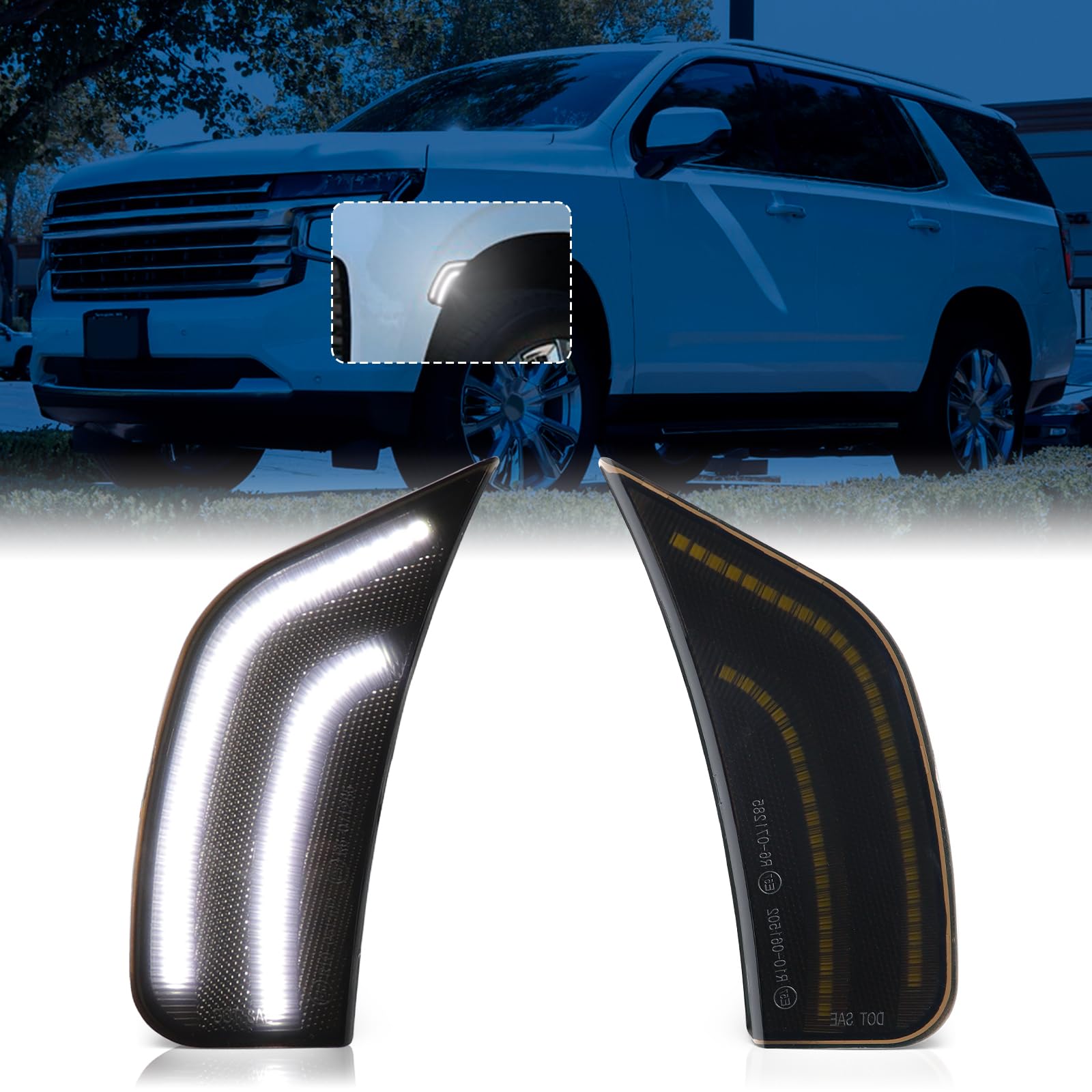 White LED Side Marker Lights Replacement for 2021 2022 2023 Chevy Tahoe Suburban GMC Yukon XL Denali Cadillac Escalade ESV Smoked Lens Front Fender Turn Signal Parking Lamps White LED Side Marker Lights Replacement for 2021 2022 2023 Chevy Tahoe Suburban GMC Yukon XL Denali Cadillac Escalade ESV Smoked Lens Front Fender Turn Signal Parking Lamps von FetonAuto