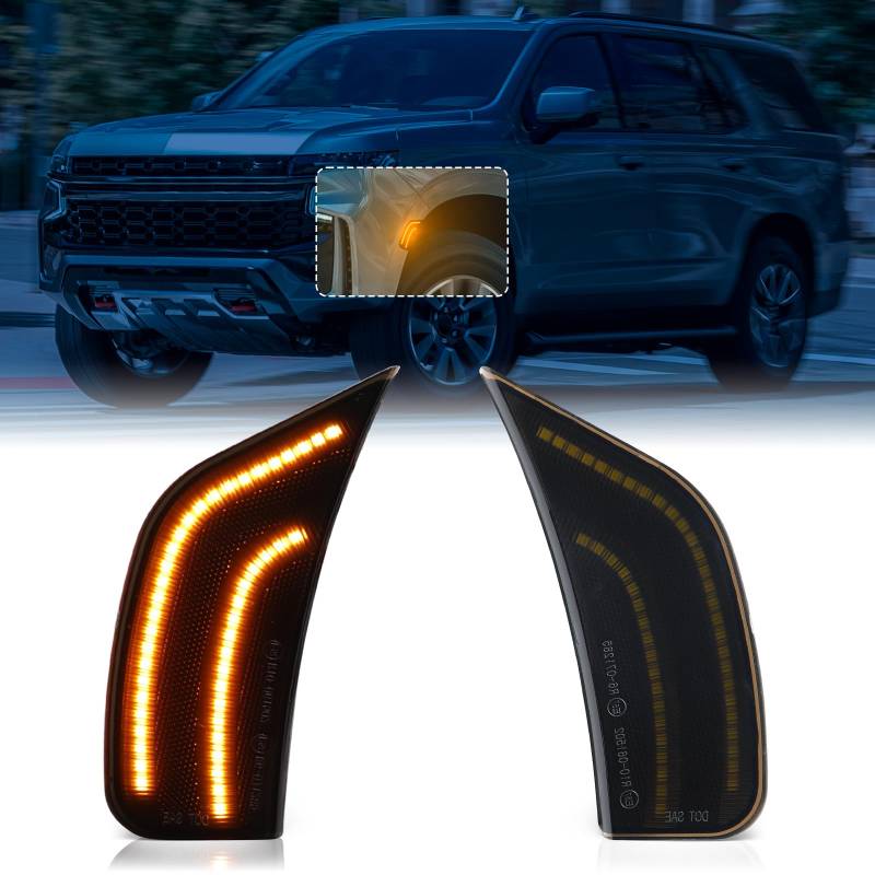 White LED Side Marker Lights Replacement for 2021 2022 2023 Chevy Tahoe Suburban GMC Yukon XL Denali Cadillac Escalade ESV Smoked Lens Front Fender Turn Signal Parking Lamps von FetonAuto