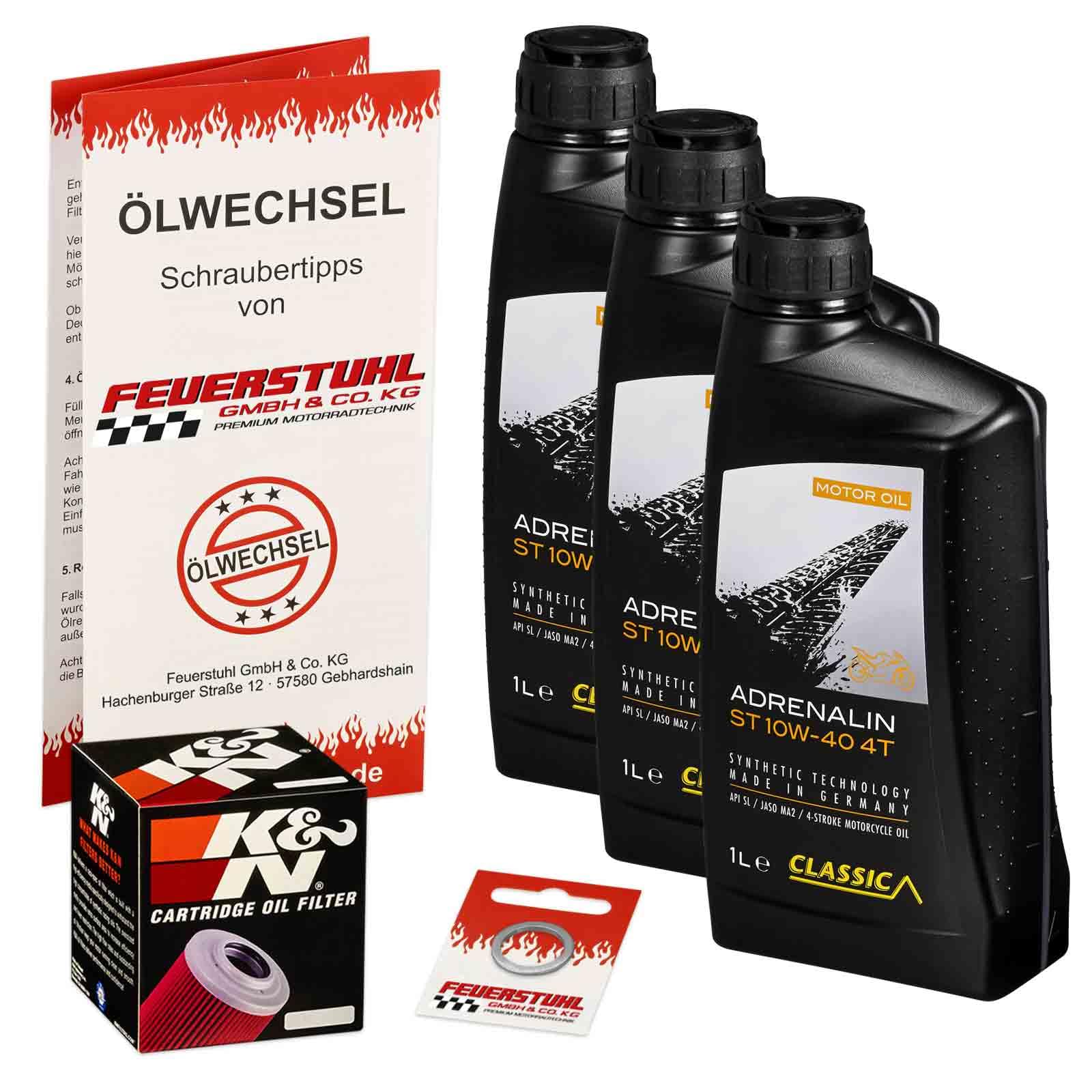 Öl & Ölfilter für Honda CB 1000 R, 2018-2023 (SC80), Ölwechsel Set, Classic 10W-40 Motoröl + K&N RACING Filter + Dichtring(e) von Feuerstuhl GmbH & Co. KG