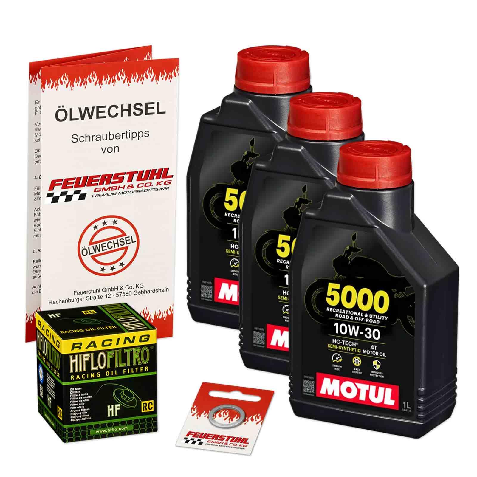 Öl & Ölfilter für Honda CB 500 F, 2019-2023 (PC63), Ölwechsel Set 10W-30 Motoröl + HiFlo RACING Filter + Dichtring(e) von Feuerstuhl GmbH & Co. KG