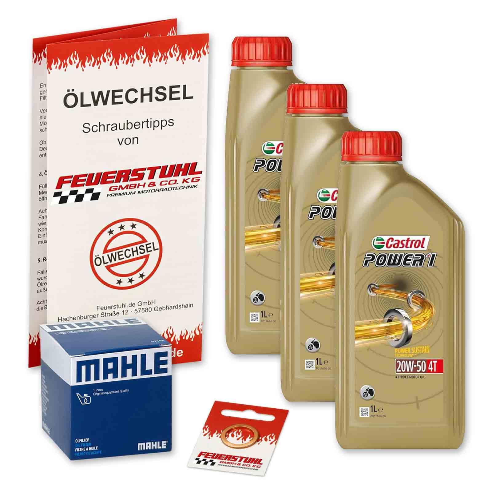 Öl & Ölfilter für Honda CB 500 K Four, 1971-1977, Ölwechsel Set, Castrol 20W-50 Motoröl + Mahle Filter + Dichtring(e) von Feuerstuhl GmbH & Co. KG
