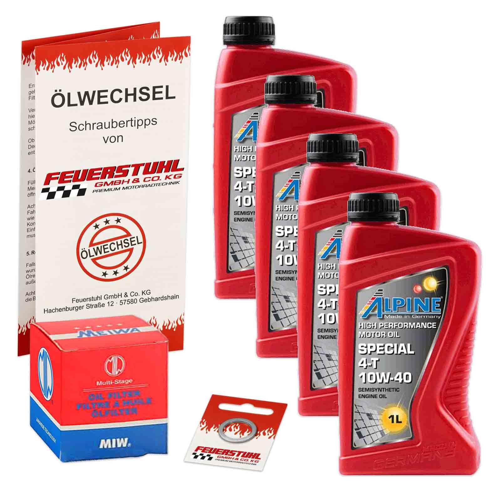 Öl & Ölfilter für Honda CB 900 F Hornet, 2002-2006 (SC48), Ölwechsel Set, Alpine 10W-40 Motoröl + MiW Filter + Dichtring(e) von Feuerstuhl GmbH & Co. KG