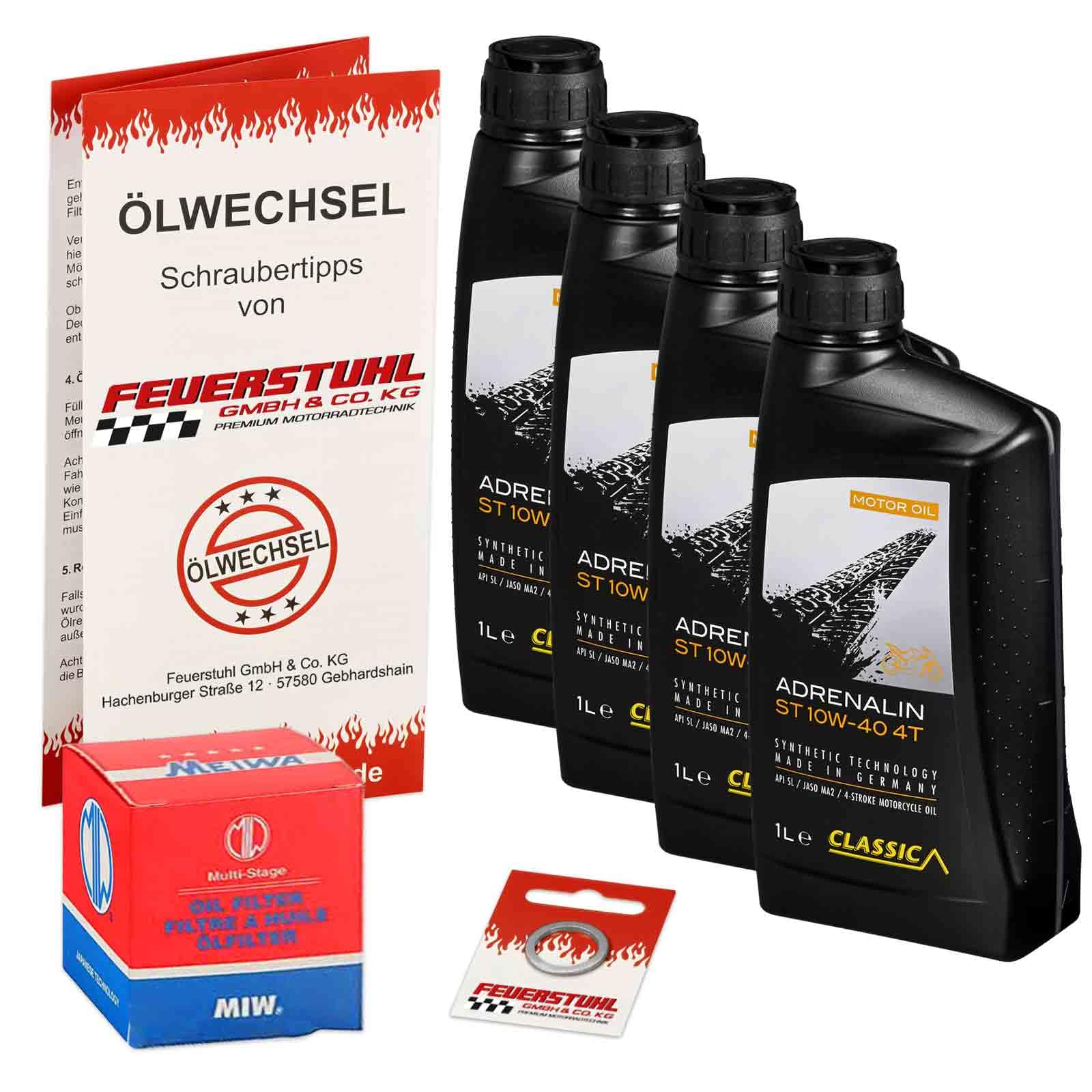 Öl & Ölfilter für Honda CB 900 F Hornet, 2002-2006 (SC48), Ölwechsel Set, Classic 10W-40 Motoröl + MiW Filter + Dichtring(e) von Feuerstuhl GmbH & Co. KG