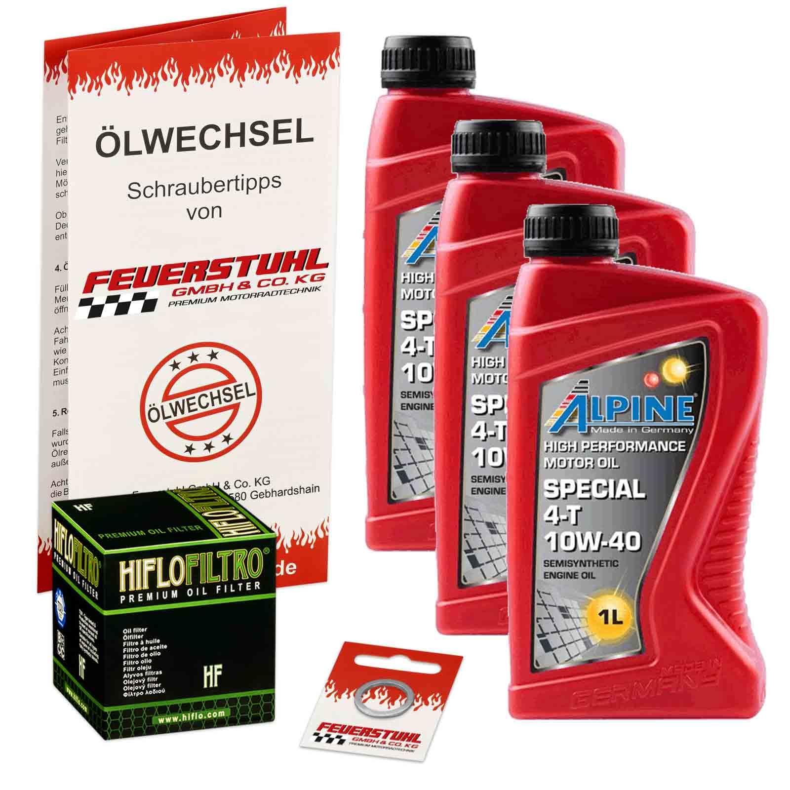 Öl & Ölfilter für Honda CBF 600, 2008-2013 (PC43), Ölwechsel Set, Alpine 10W-40 Motoröl + HiFlo Filter + Dichtring(e) von Feuerstuhl GmbH & Co. KG