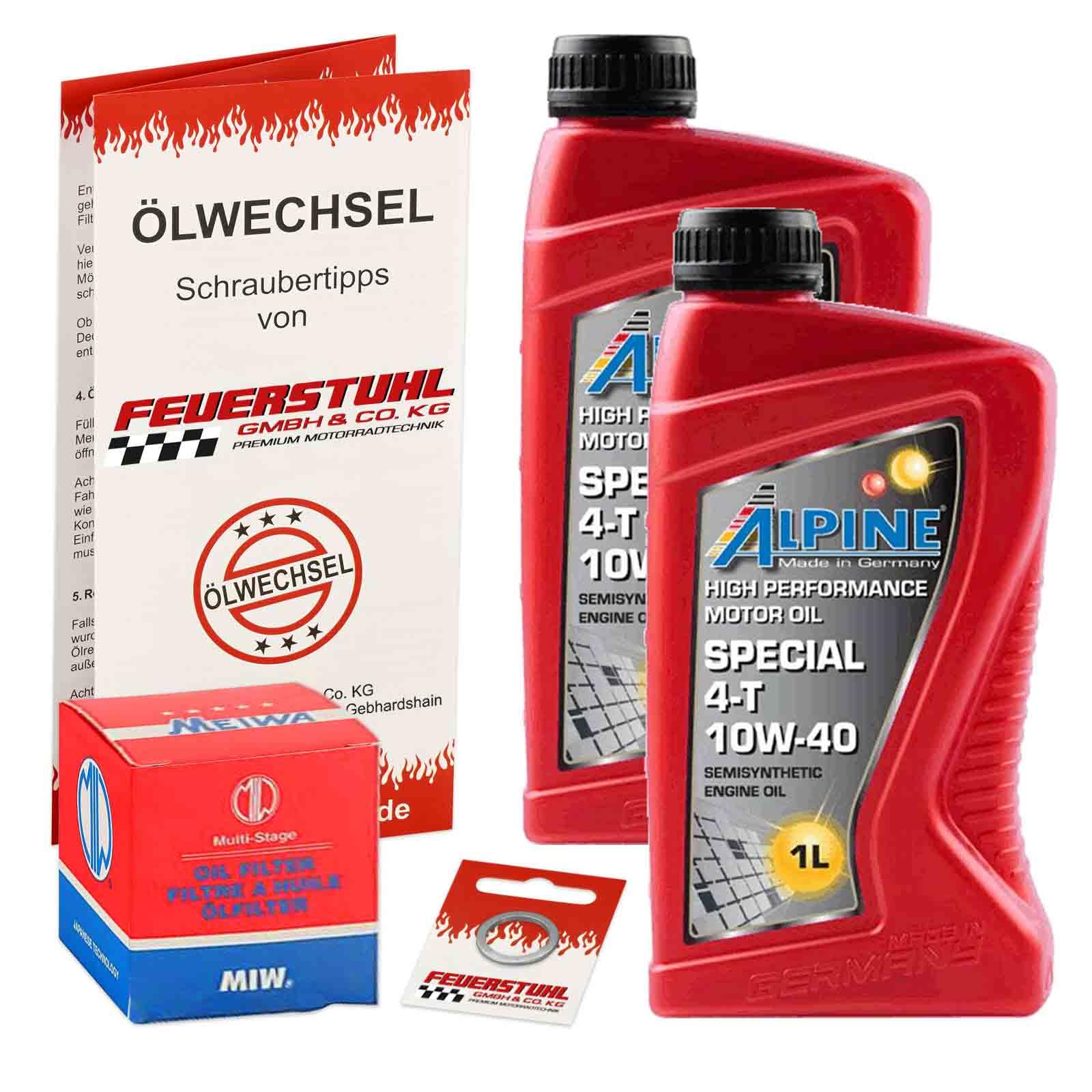 Öl & Ölfilter für Honda CBR 250 R, 2011-2013 (MC41), Ölwechsel Set, Alpine 10W-40 Motoröl + MiW Filter + Dichtring(e) von Feuerstuhl GmbH & Co. KG