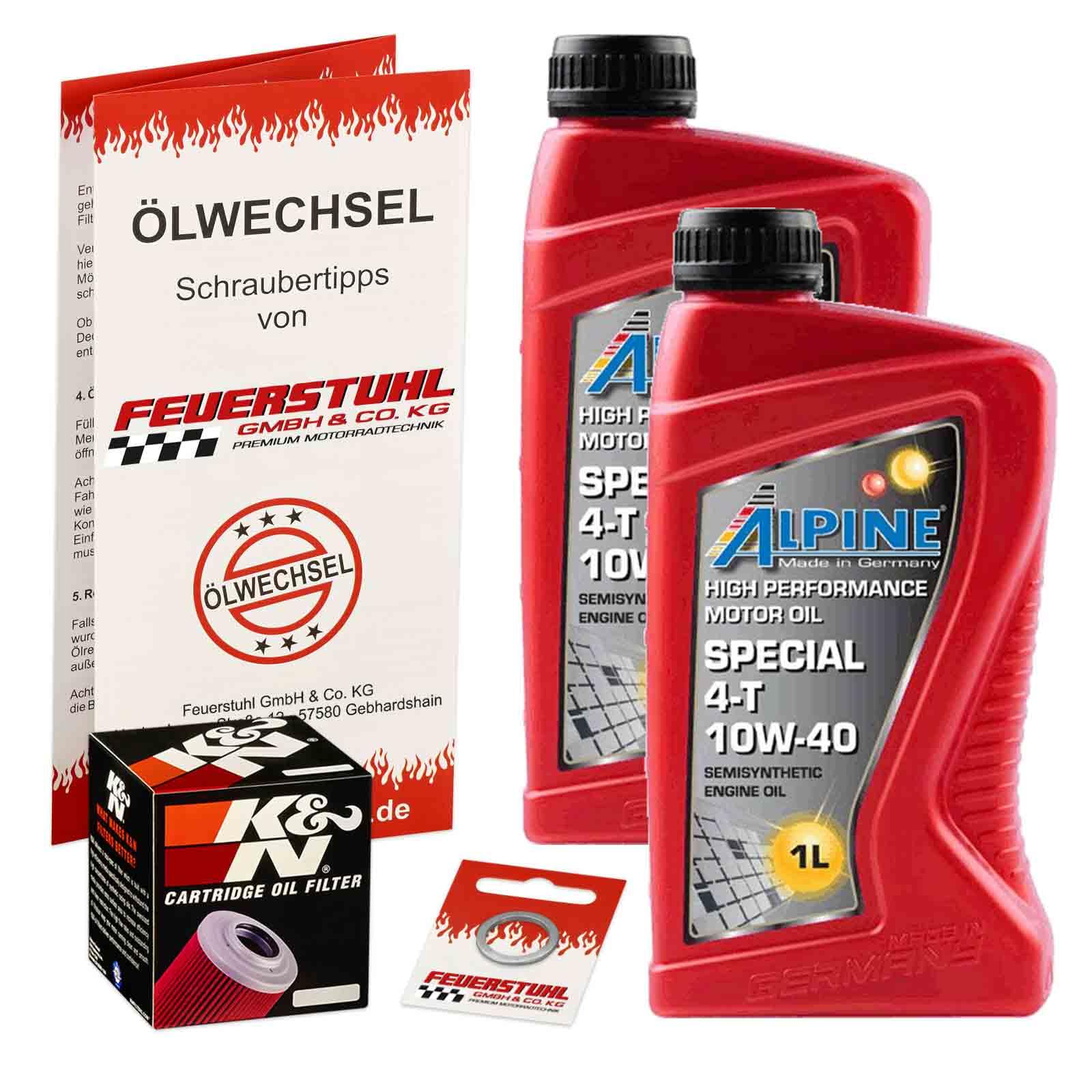 Öl & Ölfilter für Honda CBR 300 R, 2015-2016 (NC51), Ölwechsel Set, Alpine 10W-40 Motoröl + K&N Filter + Dichtring(e) von Feuerstuhl GmbH & Co. KG