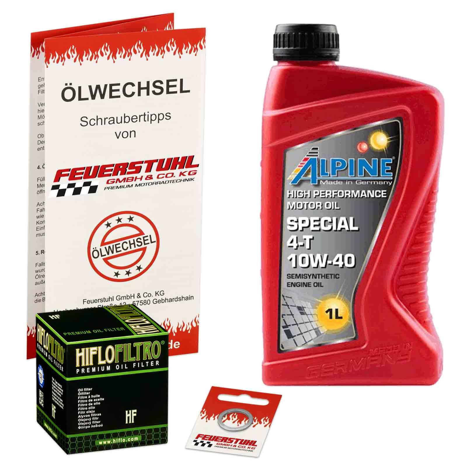 Öl & Ölfilter für Honda CRF 450 X, 2005-2006, Ölwechsel Set, Alpine 10W-40 Motoröl + HiFlo Filter + Dichtring(e) von Feuerstuhl GmbH & Co. KG