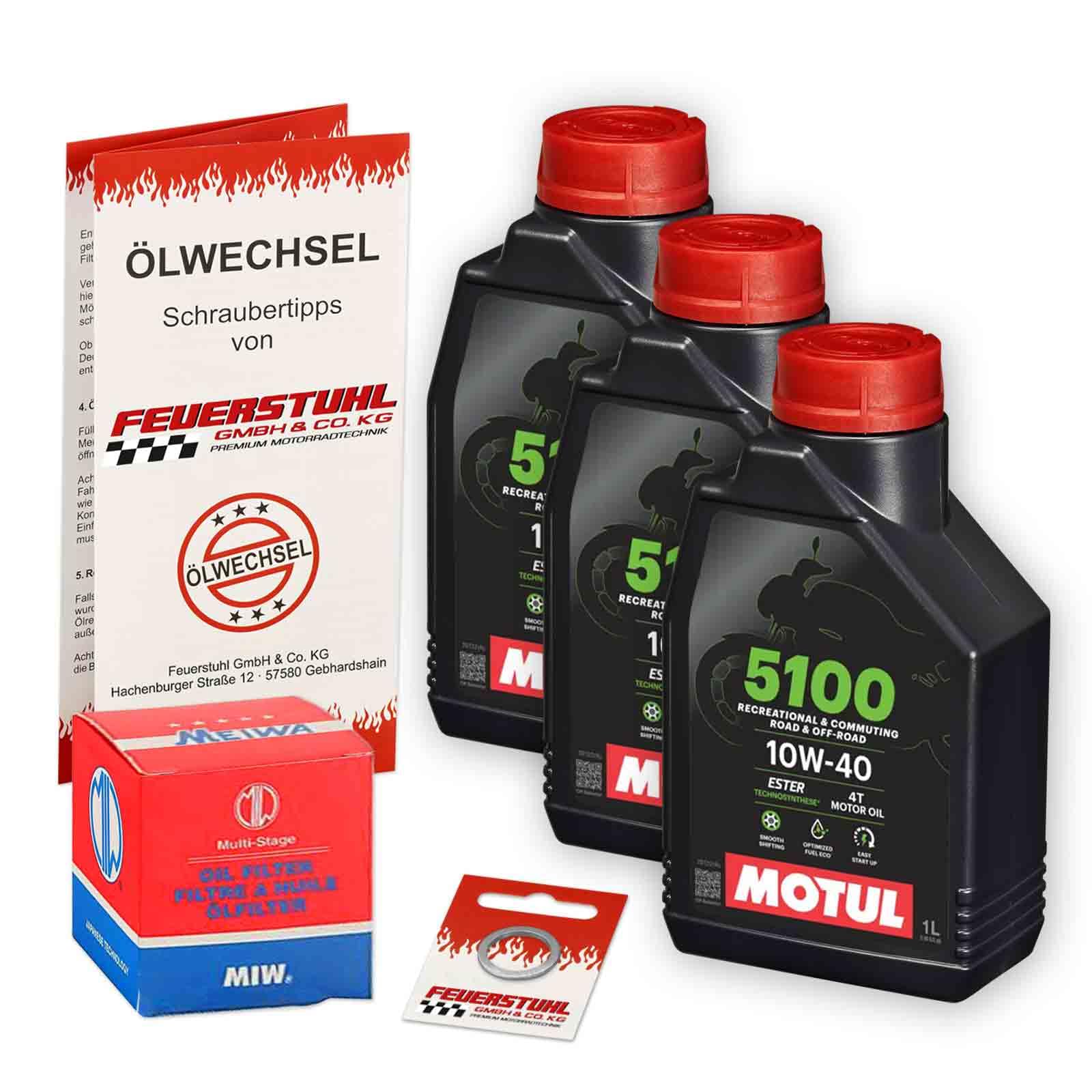 Öl & Ölfilter für Honda FMX 650, 2005-2007 (RD12), Ölwechsel Set 10W-40 ESTER Motoröl + MiW Filter + Dichtring(e) von Feuerstuhl GmbH & Co. KG