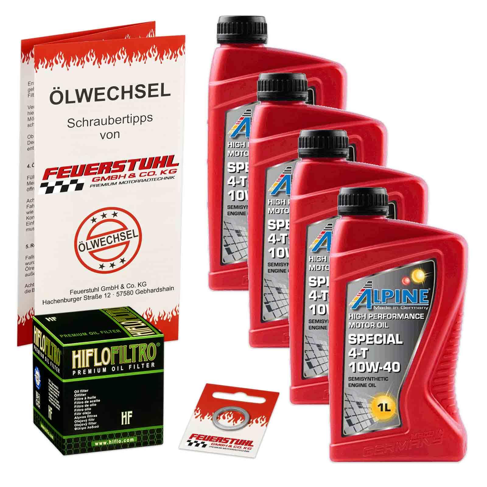 Öl & Ölfilter für Honda GL 1800 Gold Wing, 2001-2011 (SC47), Ölwechsel Set, Alpine 10W-40 Motoröl + HiFlo Filter + Dichtring(e) von Feuerstuhl GmbH & Co. KG