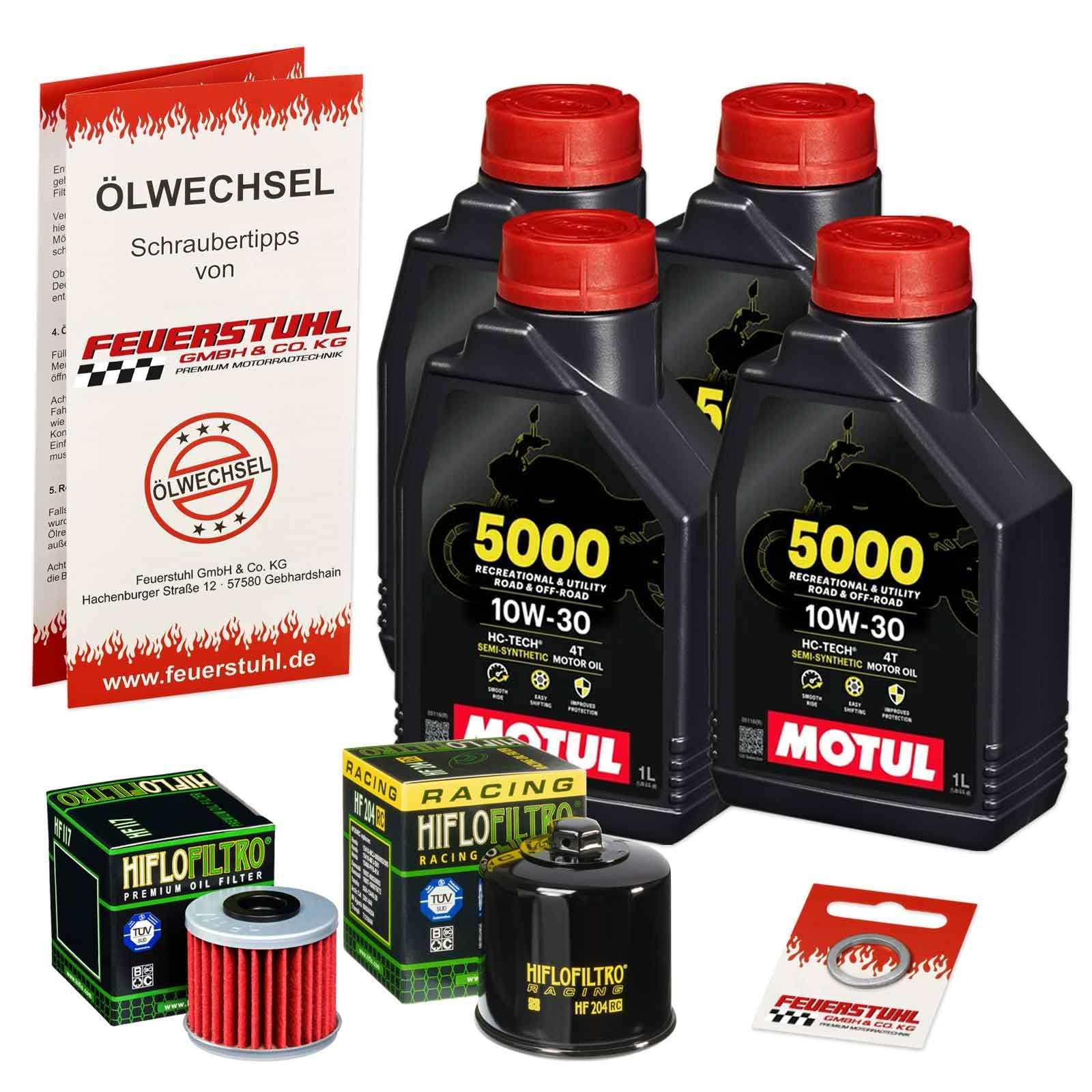 Öl & Ölfilter für Honda NC 750 X DCT, 2016-2020 (RC90), Ölwechsel Set 10W-30 Motoröl + HiFlo RACING Filter + Dichtring(e) von Feuerstuhl GmbH & Co. KG
