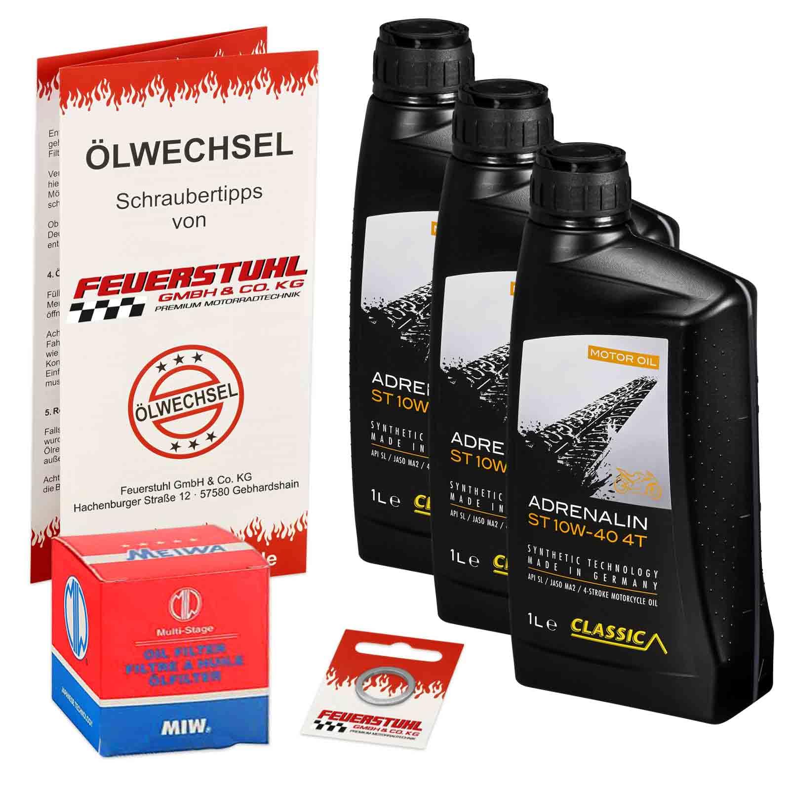 Öl & Ölfilter für Honda SLR 650, 1996-1998 (RD09), Ölwechsel Set, Classic 10W-40 Motoröl + MiW Filter + Dichtring(e) von Feuerstuhl GmbH & Co. KG