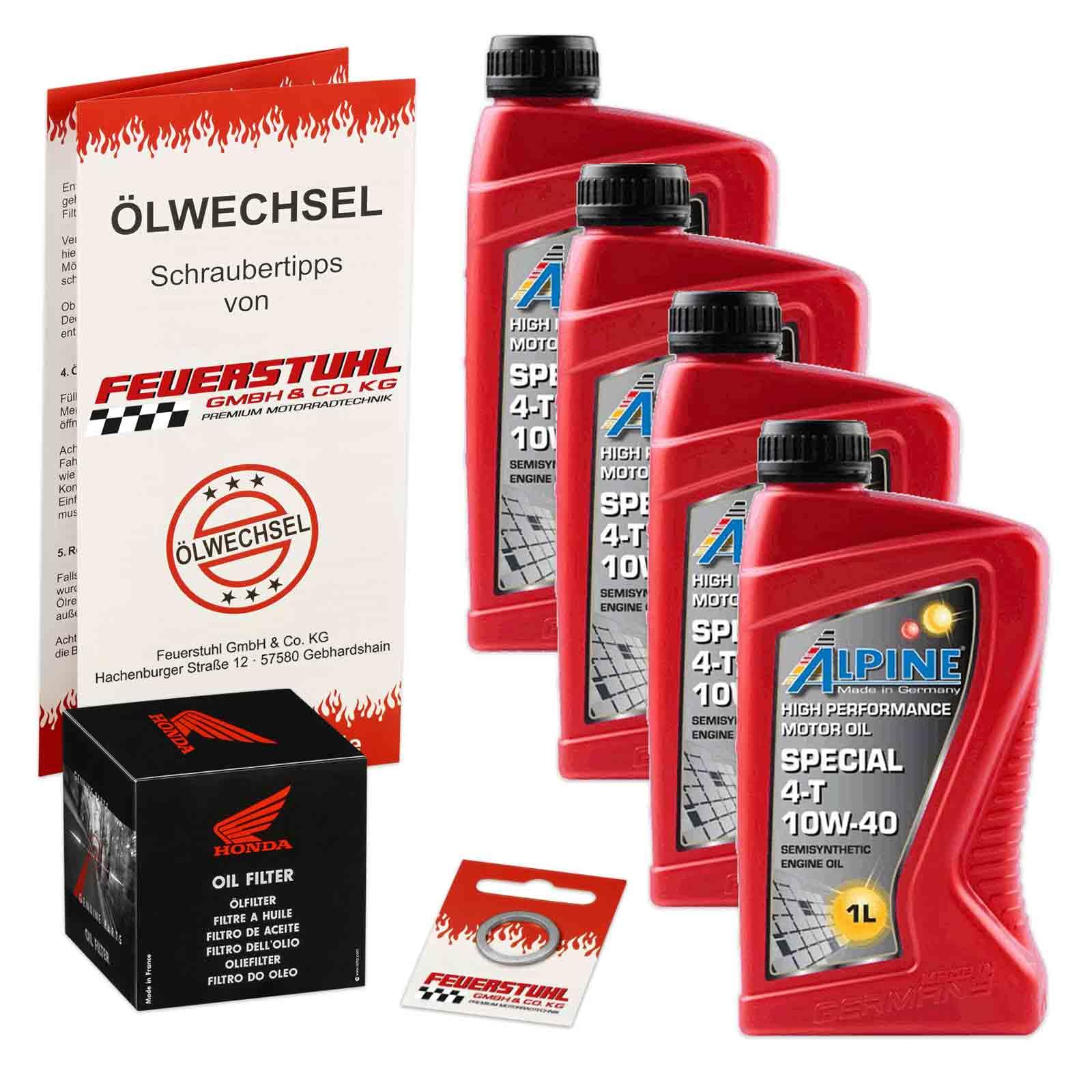 Öl & Ölfilter für Honda VFR 750 F, 1990-1997 (RC36), Ölwechsel Set, Alpine 10W-40 Motoröl + ORIGINAL Filter + Dichtring(e) von Feuerstuhl GmbH & Co. KG