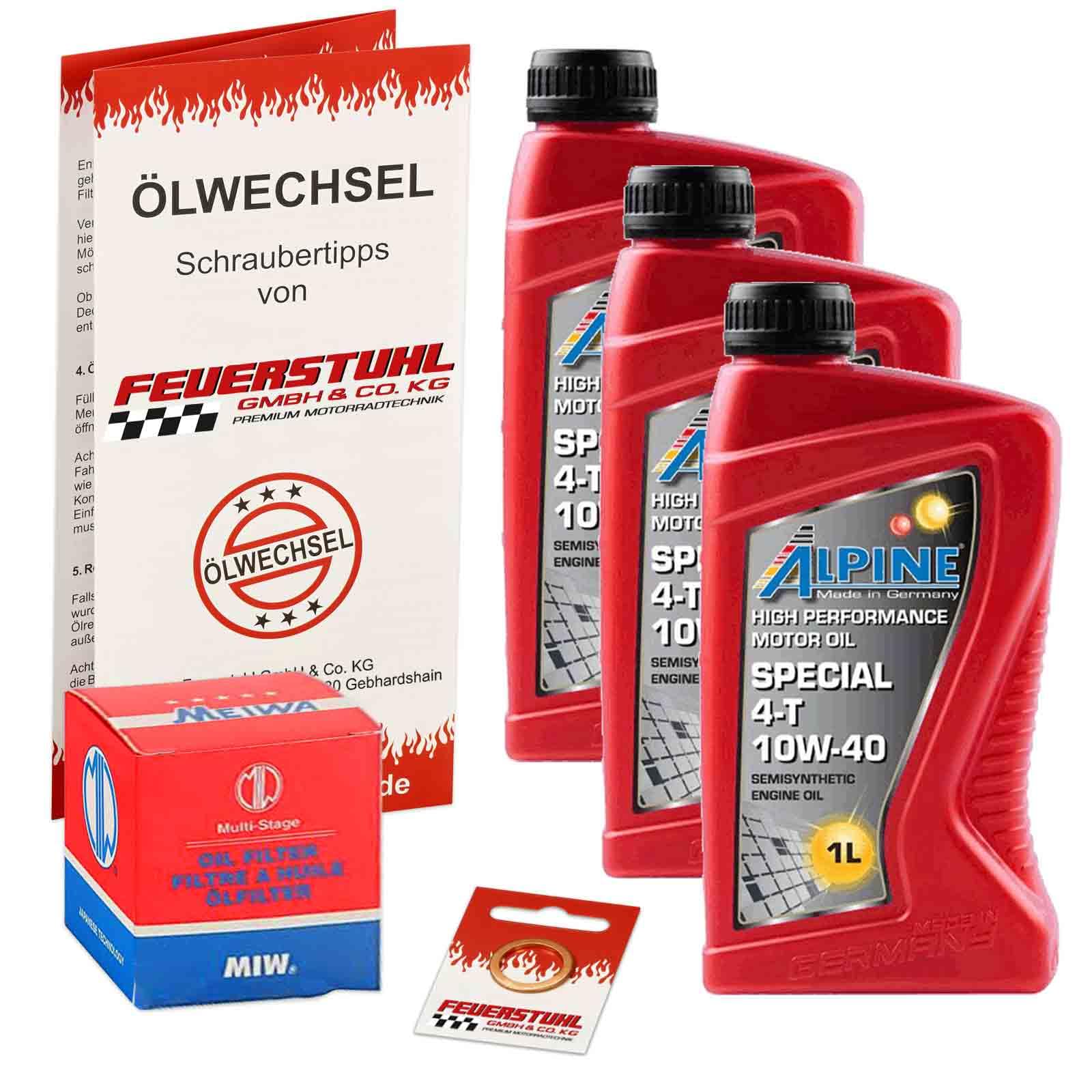 Öl & Ölfilter für Honda VT 500 E, 1982-1987 (PC11), Ölwechsel Set, Alpine 10W-40 Motoröl + MiW Filter + Dichtring(e) von Feuerstuhl GmbH & Co. KG