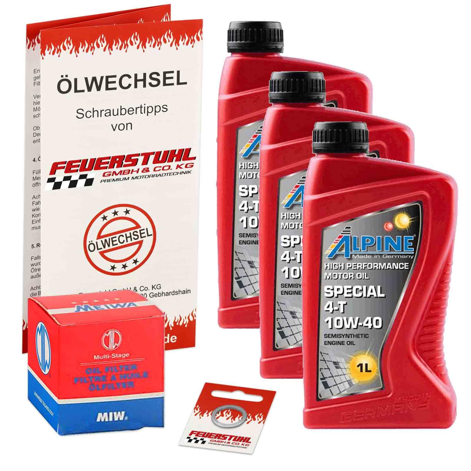Öl & Ölfilter für Honda VT 750 C/CS Shadow, 2004-2016 (RC50), Ölwechsel Set, Alpine 10W-40 Motoröl + MiW Filter + Dichtring(e) von Feuerstuhl GmbH & Co. KG