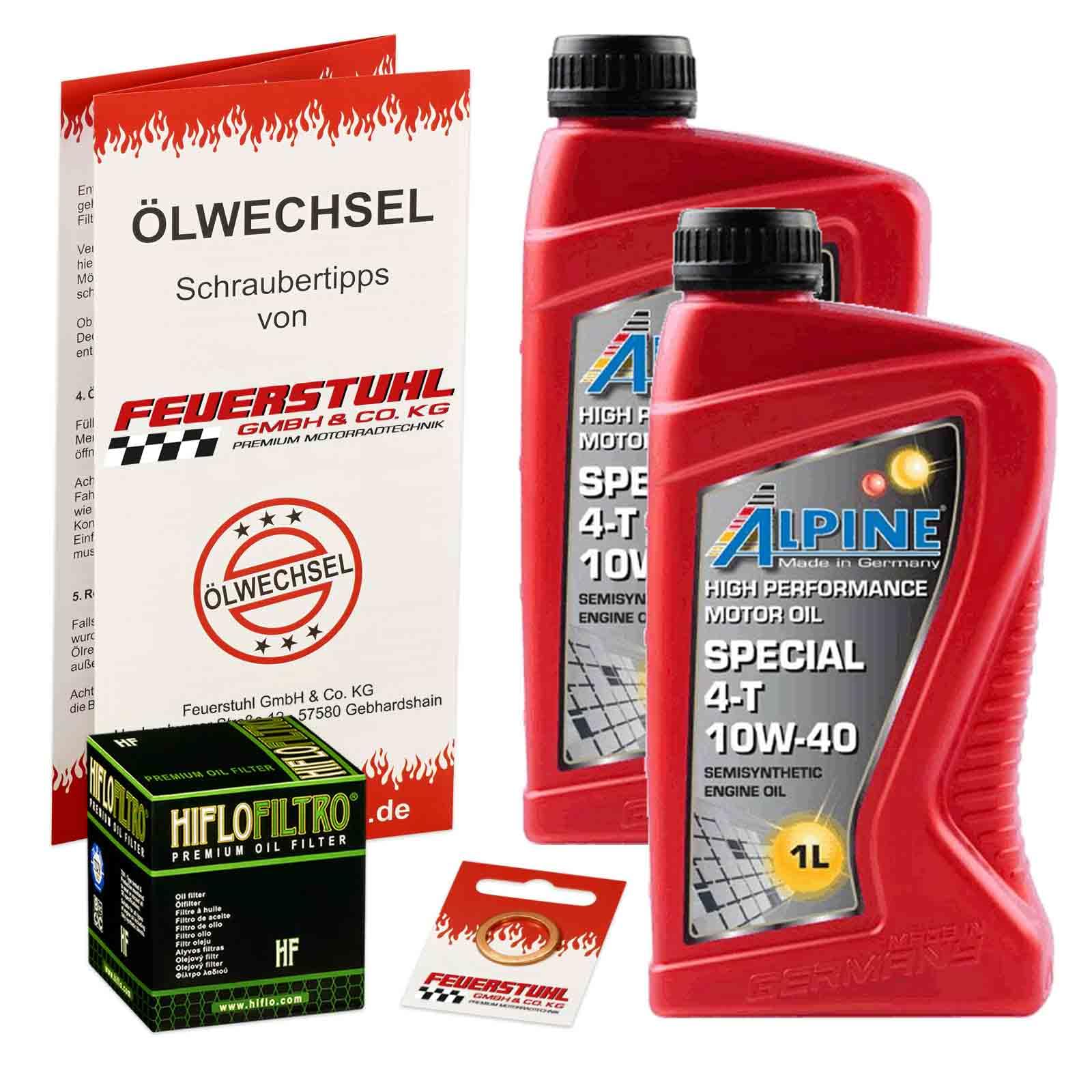 Öl & Ölfilter für Honda XBR 500 /S, 1985-1990 (PC15), Ölwechsel Set, Alpine 10W-40 Motoröl + HiFlo Filter + Dichtring(e) von Feuerstuhl GmbH & Co. KG