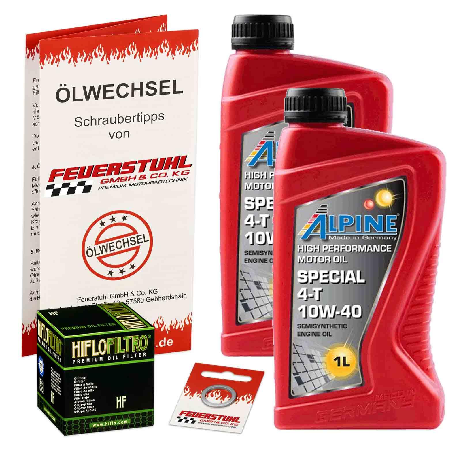 Öl & Ölfilter für Honda XL 125 V Varadero, 2011-2012 (JC49), Ölwechsel Set, Alpine 10W-40 Motoröl + HiFlo Filter + Dichtring(e) von Feuerstuhl GmbH & Co. KG