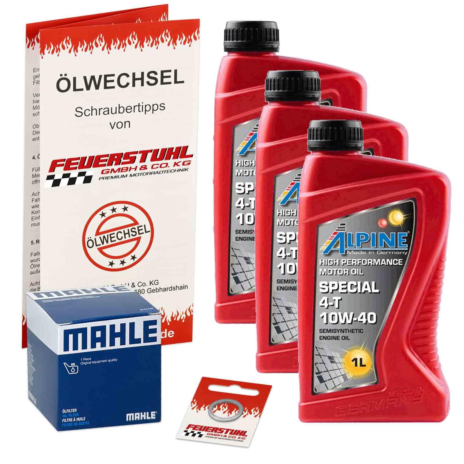Öl & Ölfilter für Honda XL 650 V Transalp, 2000-2001 (RD10), Ölwechsel Set, Alpine 10W-40 Motoröl + Mahle Filter + Dichtring(e) von Feuerstuhl GmbH & Co. KG