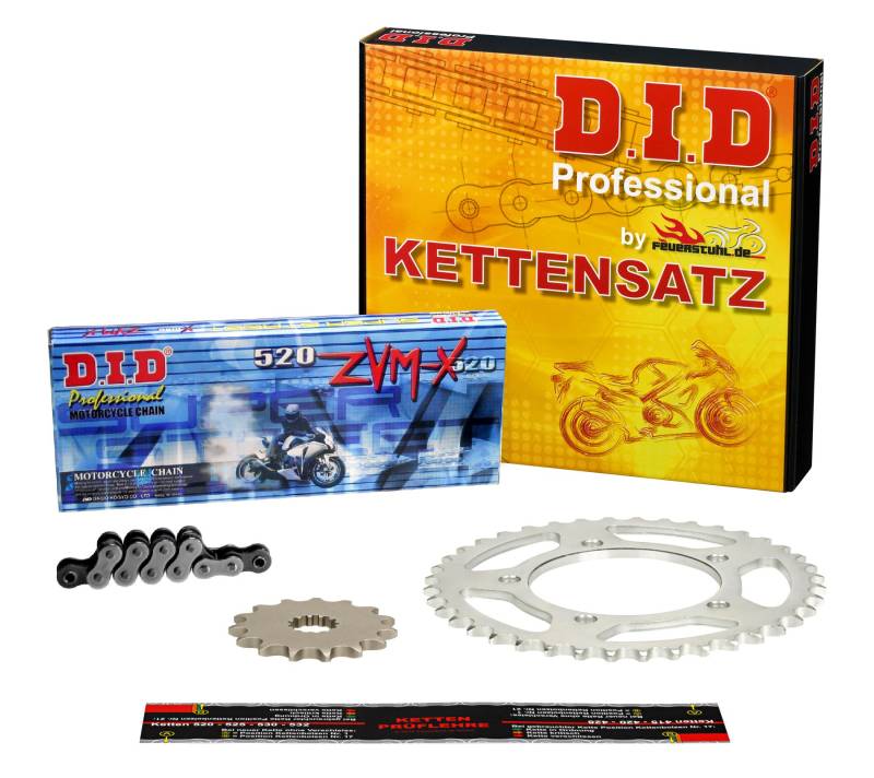 Kettensatz Kawasaki ZXR 400, 1991-1999, Typ ZX400L, DID X-Ring (ZVM-X) super verstärkt von Feuerstuhl.de GmbH