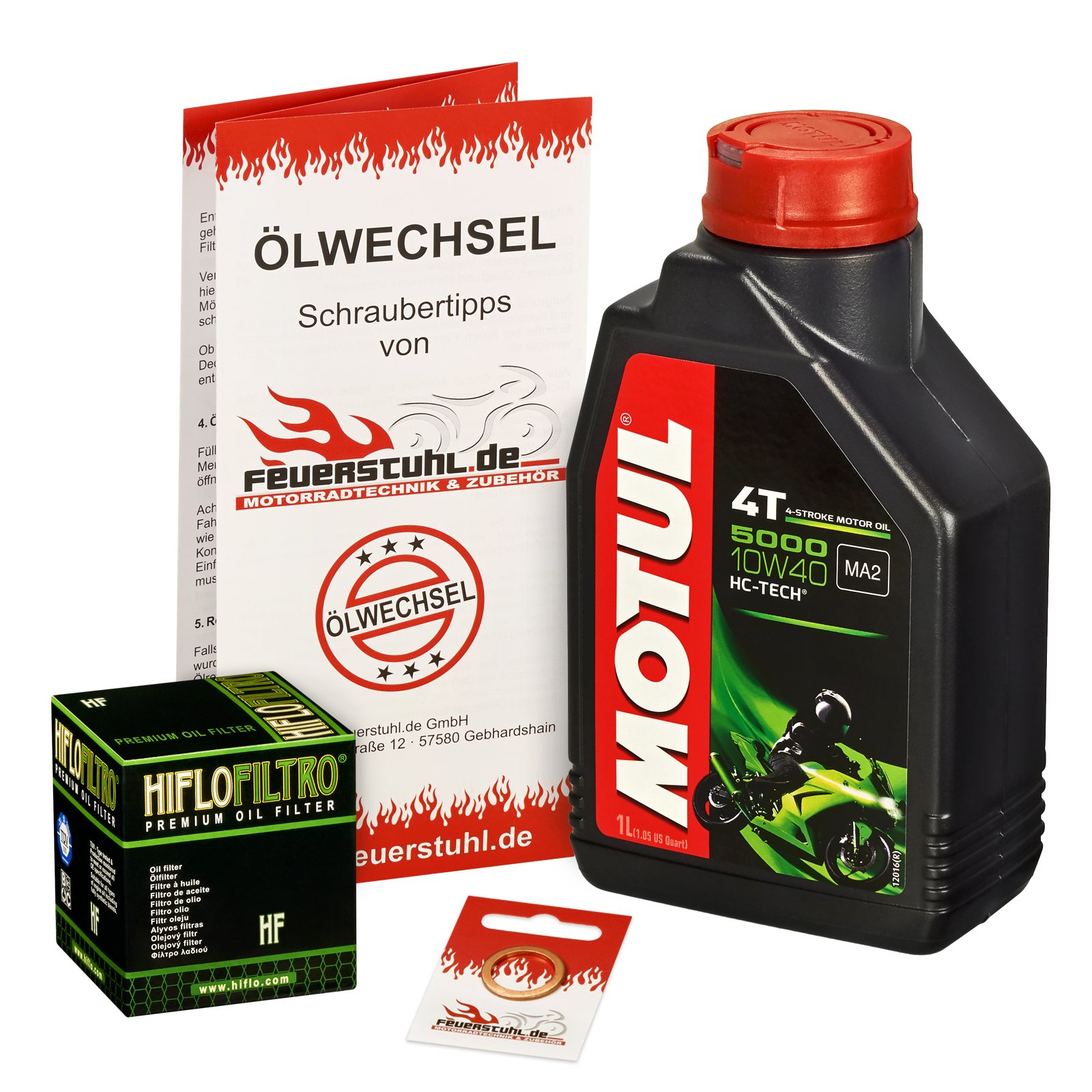 Motul 10W-40 Öl + HiFlo Ölfilter für BMW C1 125, 00-04, C1 - Ölwechselset inkl. Motoröl, Filter, Dichtring von Feuerstuhl.de GmbH