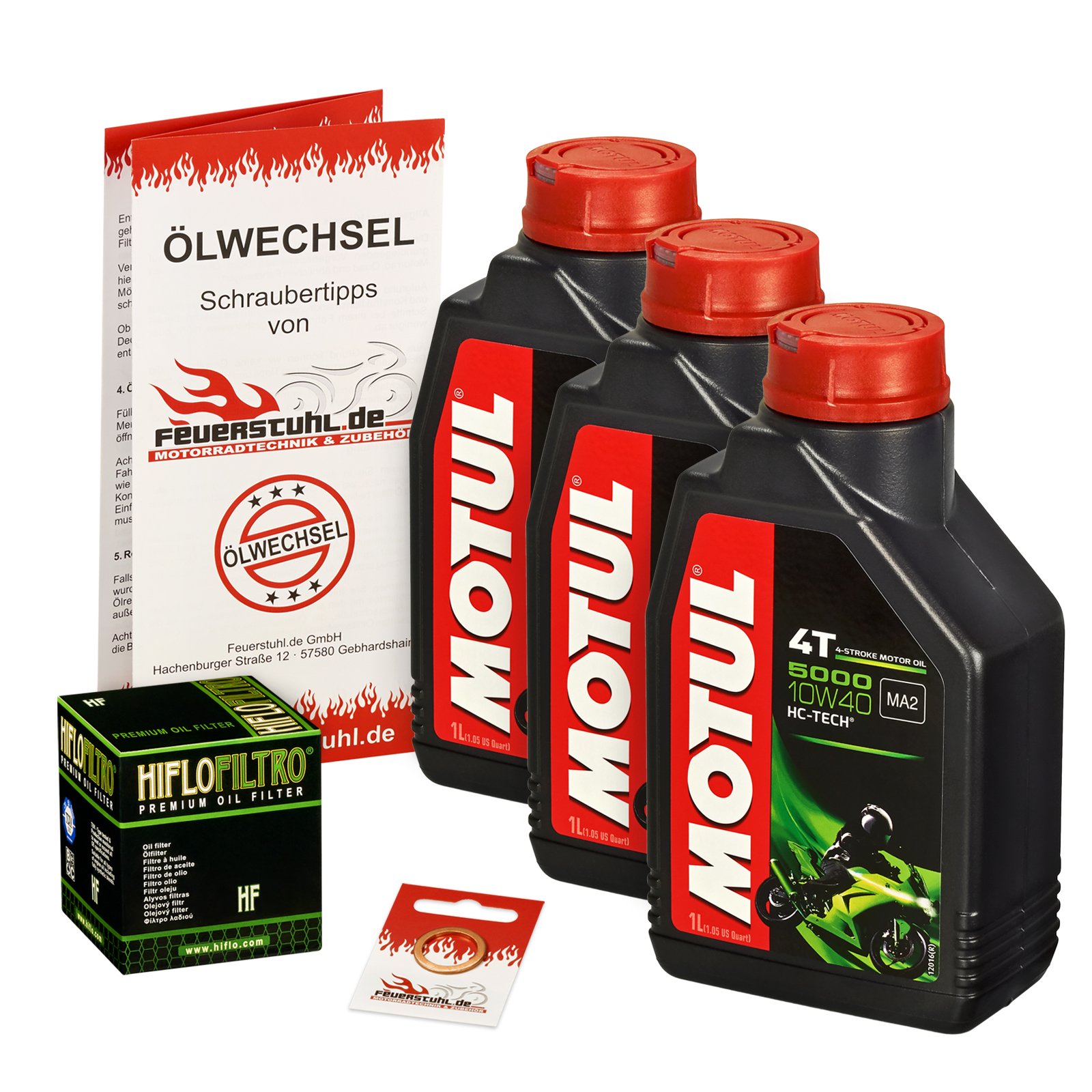 Motul 10W-40 Öl + HiFlo Ölfilter für Honda CBR 500 R, 13-15, PC44 - Ölwechselset inkl. Motoröl, Filter, Dichtring von Feuerstuhl.de GmbH
