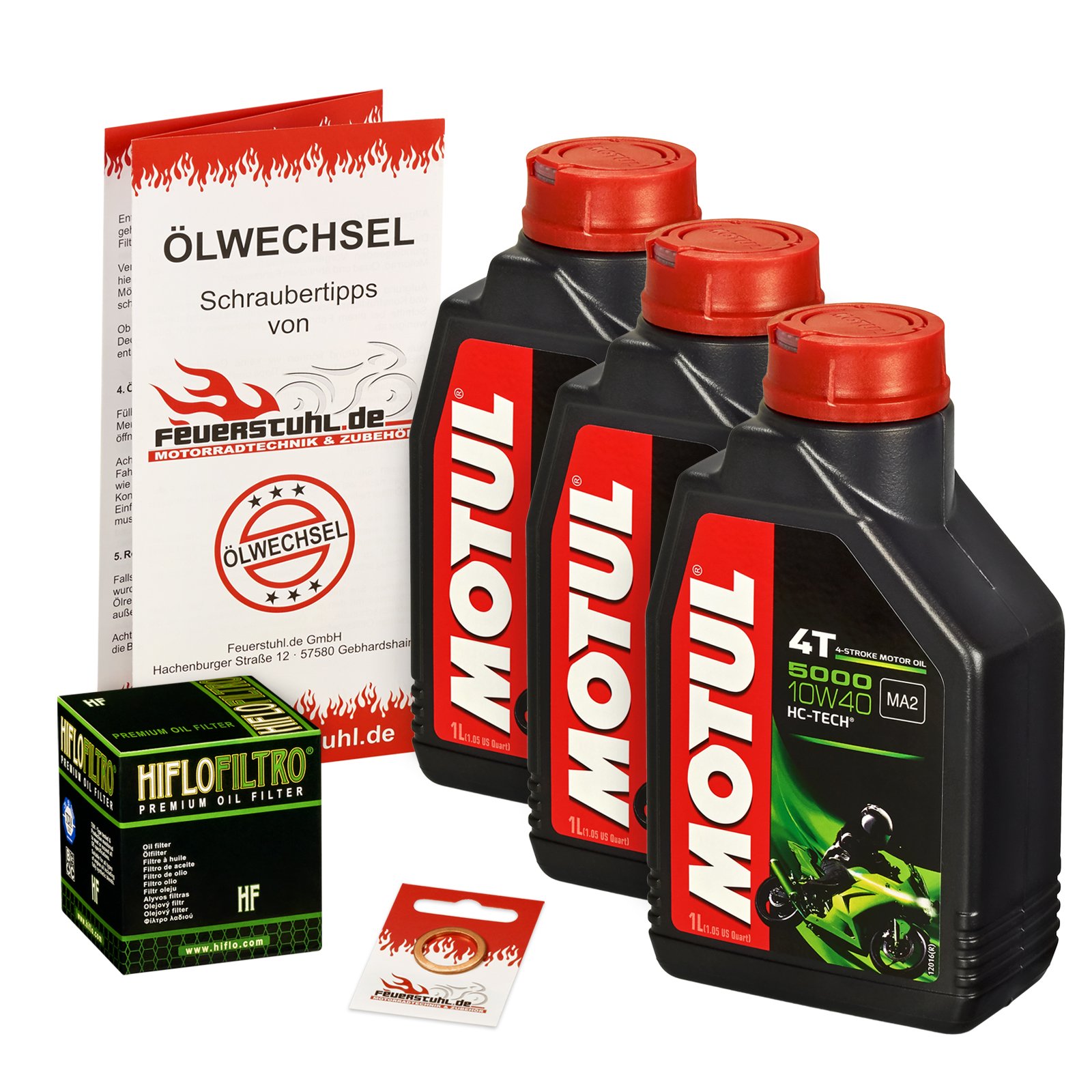 Motul 10W-40 Öl + HiFlo Ölfilter für Honda VF 500 F/F2 Interceptor, 84-87, PC12 - Ölwechselset inkl. Motoröl, Filter, Dichtring von Feuerstuhl.de GmbH