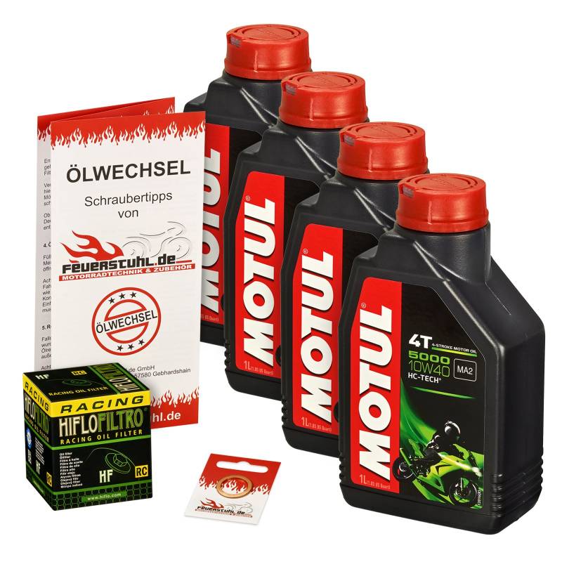 Motul 10W-40 Öl + HiFlo Ölfilter für Honda VFR 800, 98-01, RC46 - Ölwechselset inkl. Motoröl, Racing Filter, Dichtring von Motul