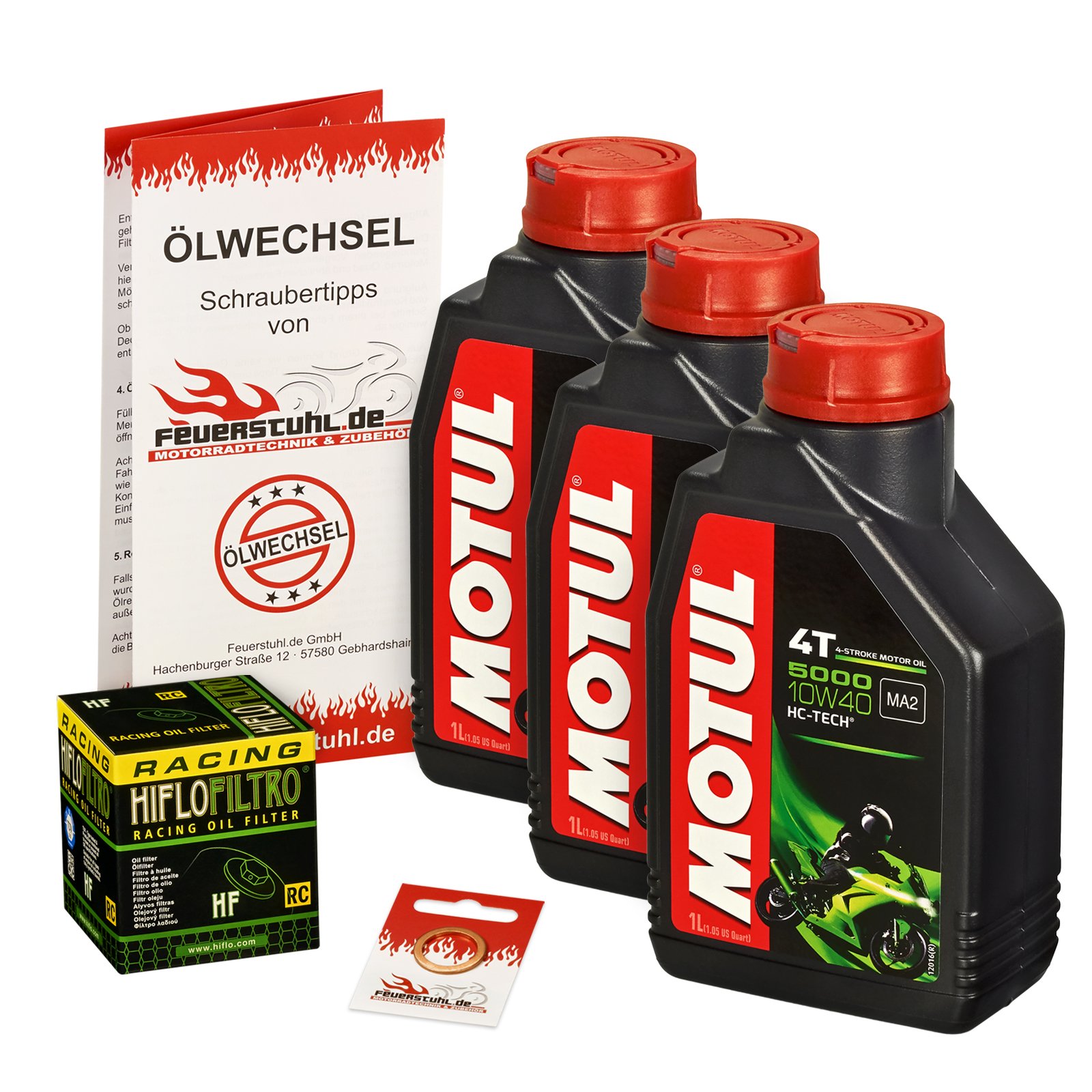 Motul 10W-40 Öl + HiFlo Ölfilter für Kawasaki Brute Force 750 /EPS (KVF), 05-15 - Ölwechselset inkl. Motoröl, Racing Filter, Dichtring von Feuerstuhl.de GmbH