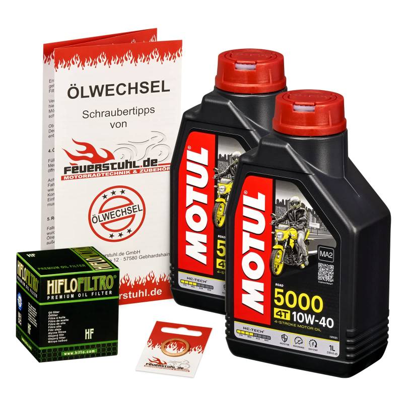 Motul 10W-40 Öl + HiFlo Ölfilter für Kawasaki Prairie 360 /A.Cl. (KVF), 03-14 - Ölwechselset inkl. Motoröl, Filter, Dichtring von Feuerstuhl.de GmbH