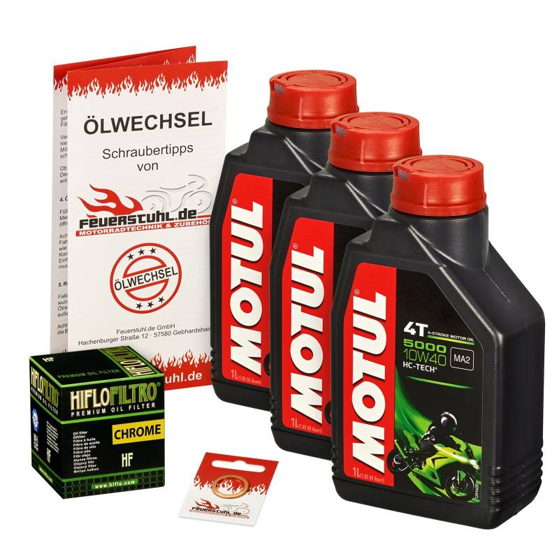 Motul 10W-40 Öl + HiFlo Ölfilter für Kawasaki VN 800, 95-99, VN800A - Ölwechselset inkl. Motoröl, Chrom Filter, Dichtring von Feuerstuhl.de GmbH