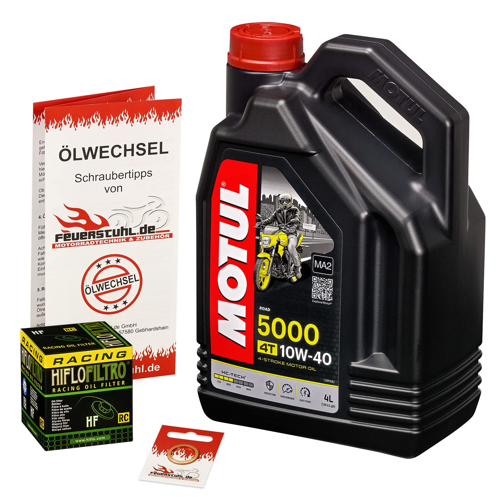 Motul 10W-40 Öl + HiFlo Ölfilter für Suzuki GSX 600 F, 88-01, GN72B AJ - Ölwechselset inkl. Motoröl, Racing Filter, Dichtring von Feuerstuhl.de GmbH