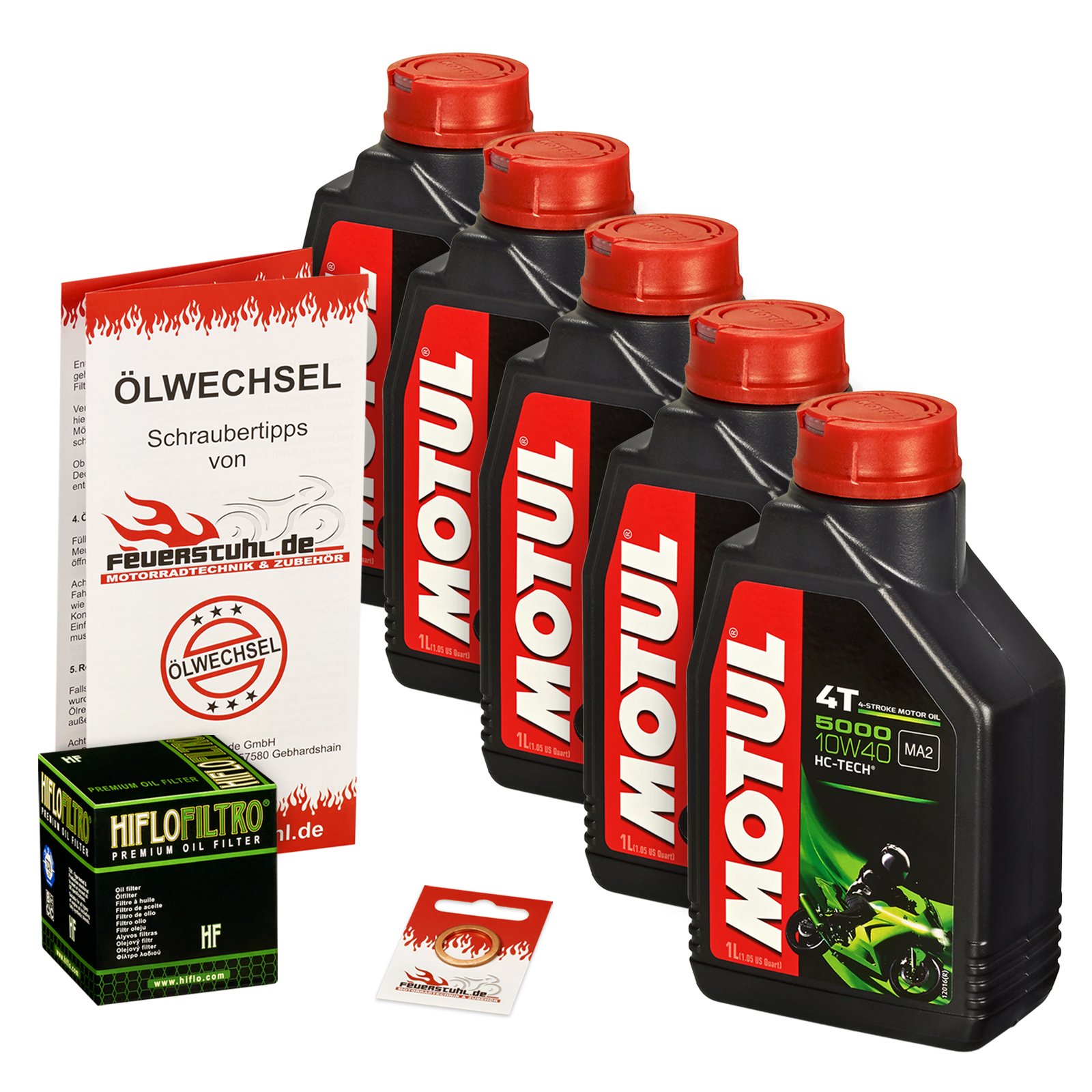 Motul 10W-40 Öl + HiFlo Ölfilter für Suzuki GSXR 1100, 89-92, GV73C - Ölwechselset inkl. Motoröl, Filter, Dichtring von Feuerstuhl.de GmbH