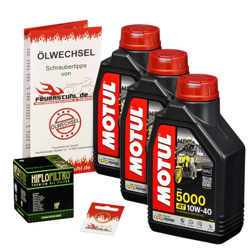 Motul 10W-40 Öl + HiFlo Ölfilter für Yamaha Grizzly 550 /EPS/SE (YFM), 09-15 - Ölwechselset inkl. Motoröl, Filter, Dichtring von Feuerstuhl.de GmbH