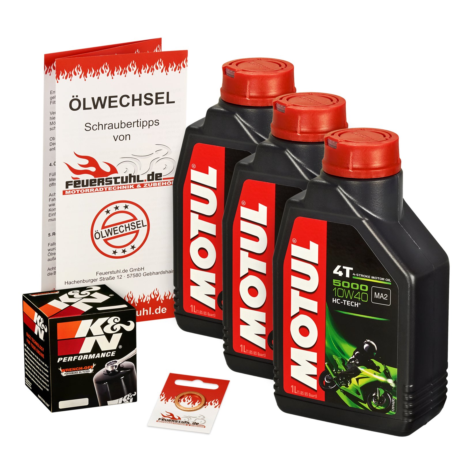 Motul 10W-40 Öl + K&N Ölfilter für Honda CB 600 F Hornet, 07-15, PC41 - Ölwechselset inkl. Motoröl, Filter, Dichtring von Feuerstuhl.de GmbH