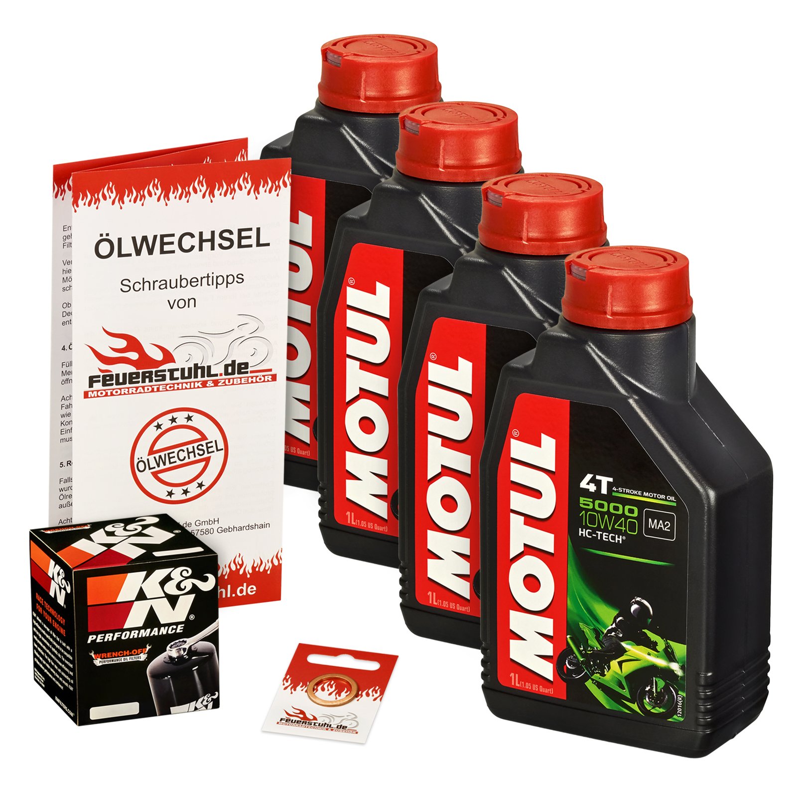 Motul 10W-40 Öl + K&N Ölfilter für Honda CBR 1100 XX Blackbird, 97-08, SC35 - Ölwechselset inkl. Motoröl, Filter, Dichtring von Feuerstuhl.de GmbH