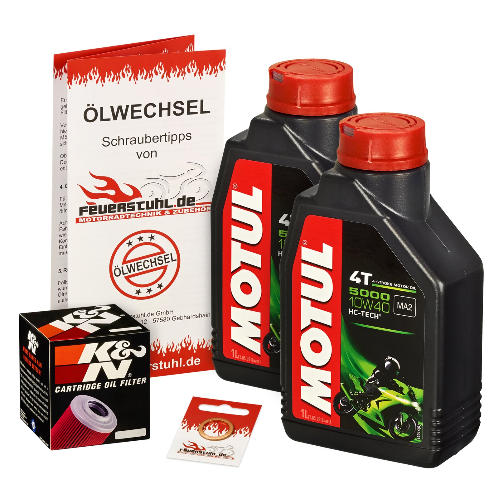 Motul 10W-40 Öl + K&N Ölfilter für Honda NX 650 Dominator, 88-00, RD02 RD08 - Ölwechselset inkl. Motoröl, Filter, Dichtring von Feuerstuhl.de GmbH