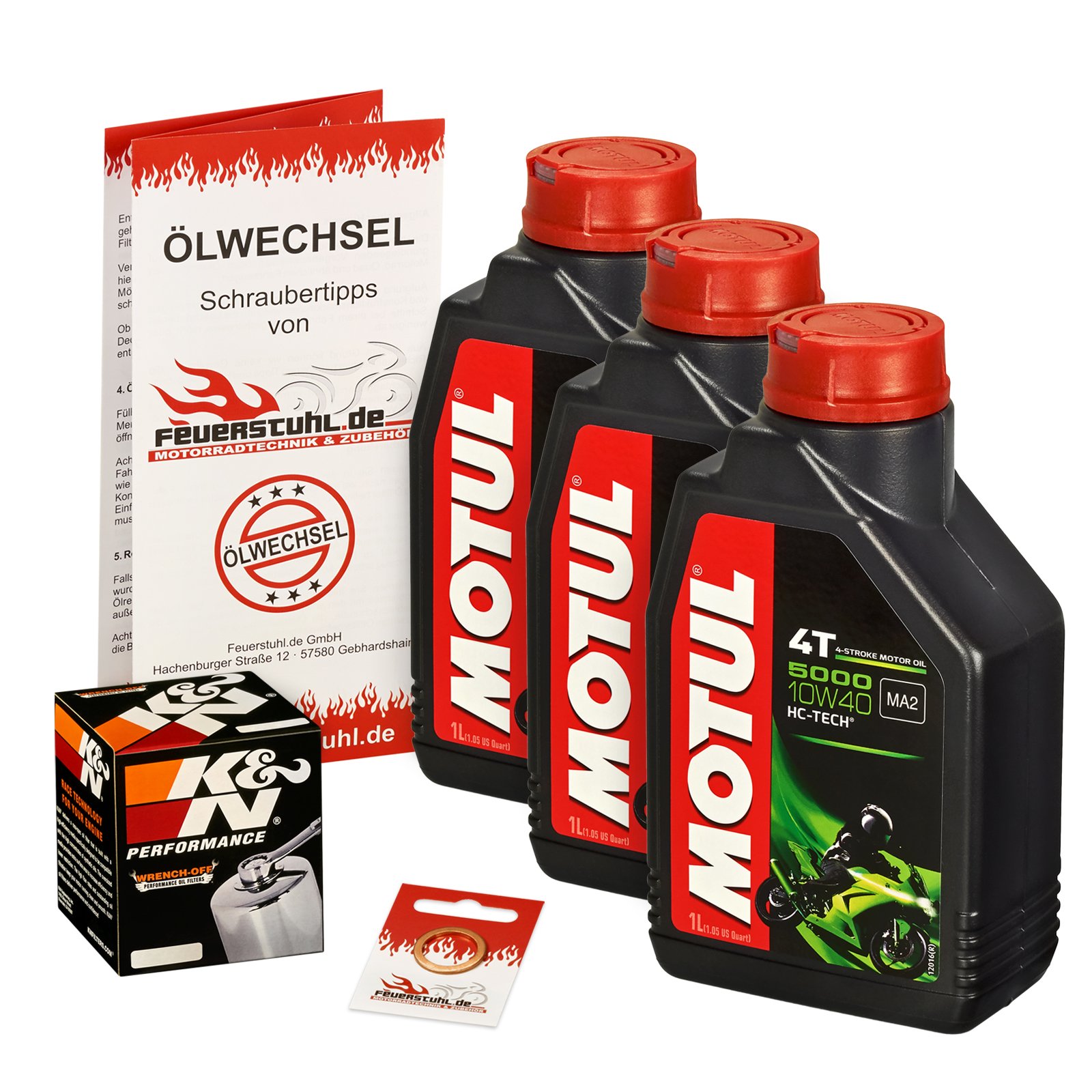 Motul 10W-40 Öl + K&N Ölfilter für Honda VT 600 C Shadow, 88-00, PC21 - Ölwechselset inkl. Motoröl, Chrom Filter, Dichtring von Feuerstuhl.de GmbH