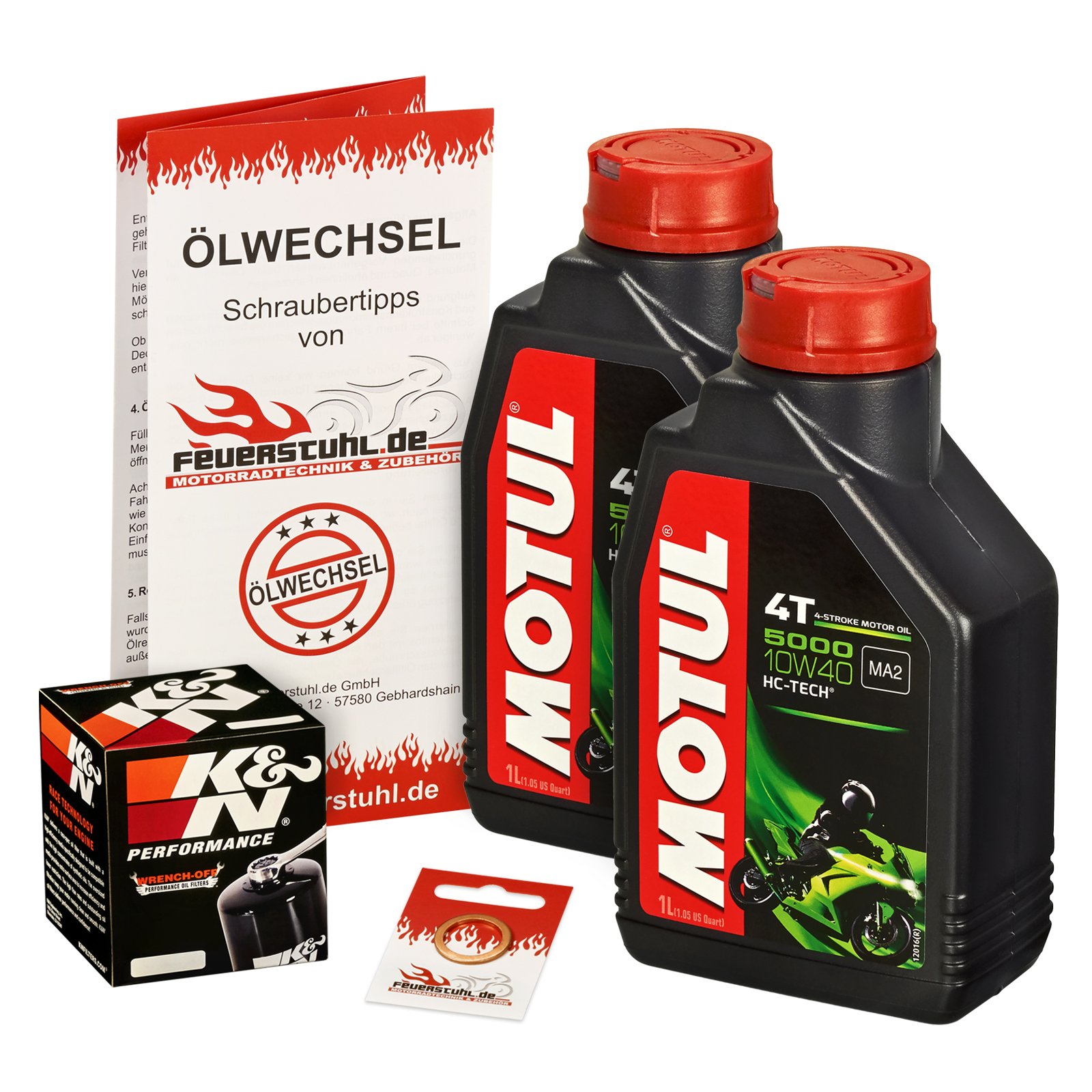 Motul 10W-40 Öl + K&N Ölfilter für Kawasaki KFX 700, 04-09 - Ölwechselset inkl. Motoröl, Filter, Dichtring von Feuerstuhl.de GmbH