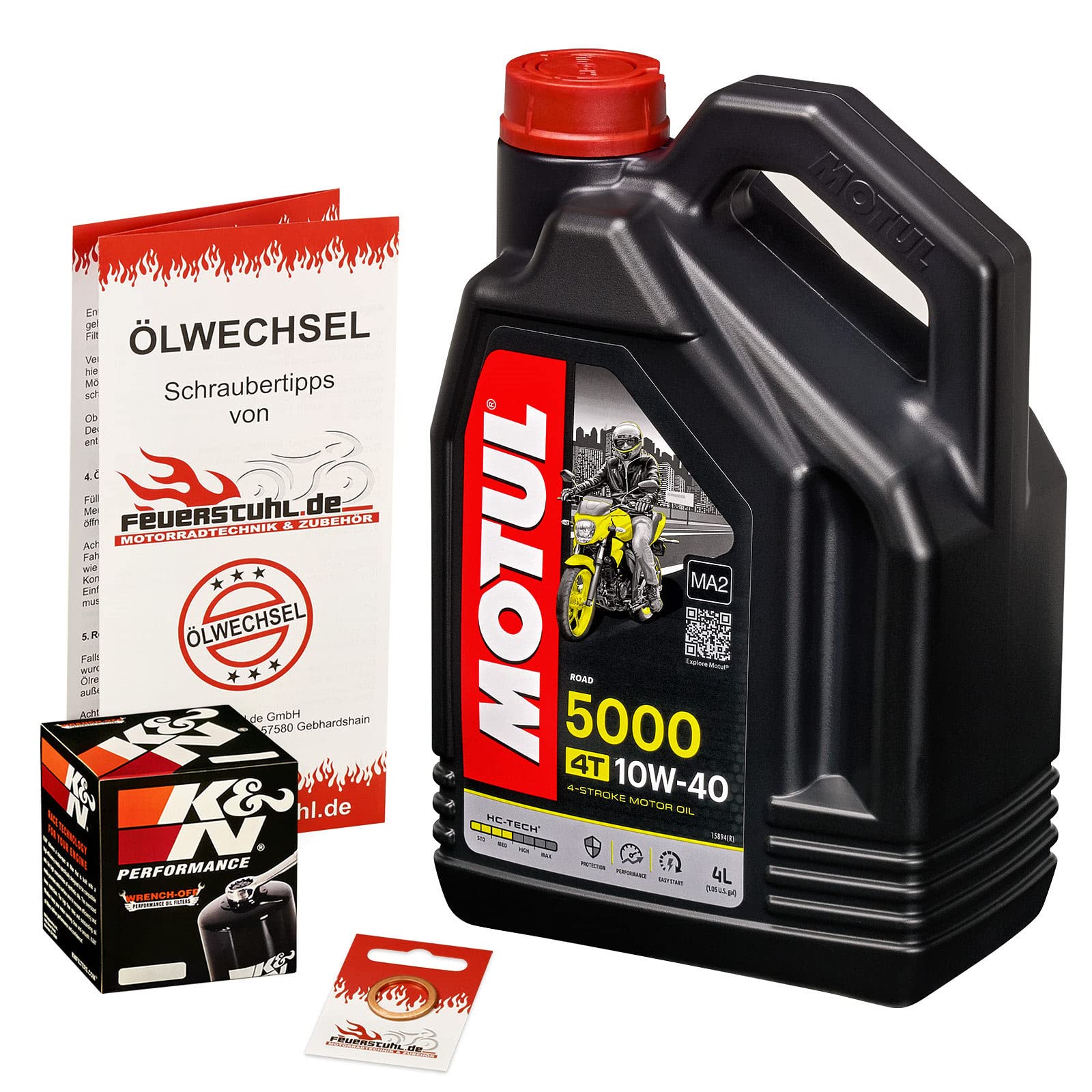 Motul 10W-40 Öl + K&N Ölfilter für Suzuki GSXR 750, 00-05, BD B3 - Ölwechselset inkl. Motoröl, Filter, Dichtring von Feuerstuhl.de GmbH