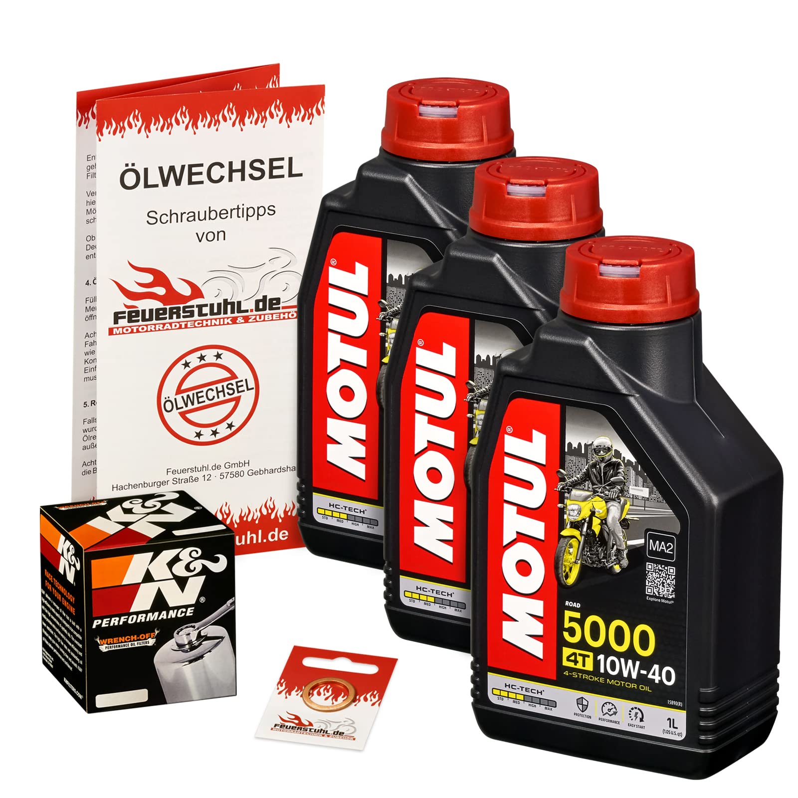 Motul 10W-40 Öl + K&N Ölfilter für Suzuki VS 750 Intruder, 87-91, VR51B - Ölwechselset inkl. Motoröl, Chrom Filter, Dichtring von Feuerstuhl.de GmbH