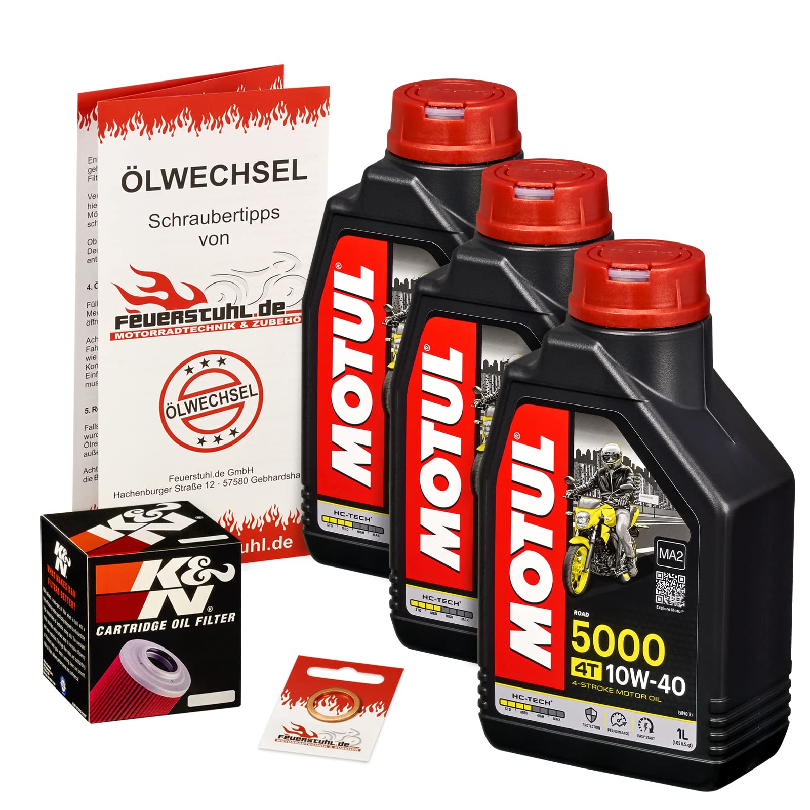Motul 10W-40 Öl + K&N Ölfilter für Yamaha SR 500, 78-99, 2J4 48T - Ölwechselset inkl. Motoröl, Filter, Dichtring von Feuerstuhl.de GmbH