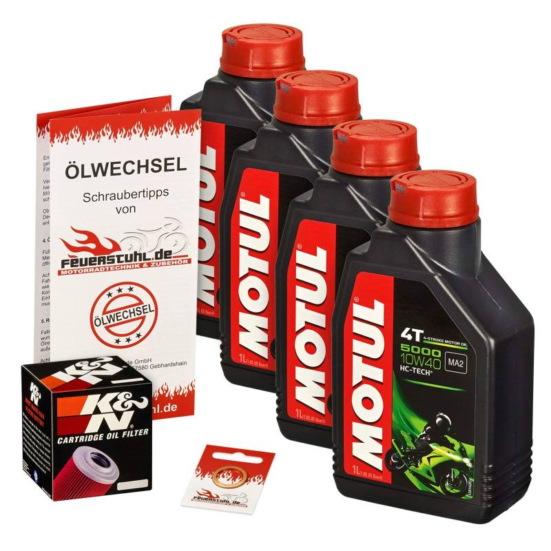 Motul 10W-40 Öl + K&N Ölfilter für Yamaha XV 1100 Virago, 89-99, 3LP - Ölwechselset inkl. Motoröl, Filter, Dichtring von Motul