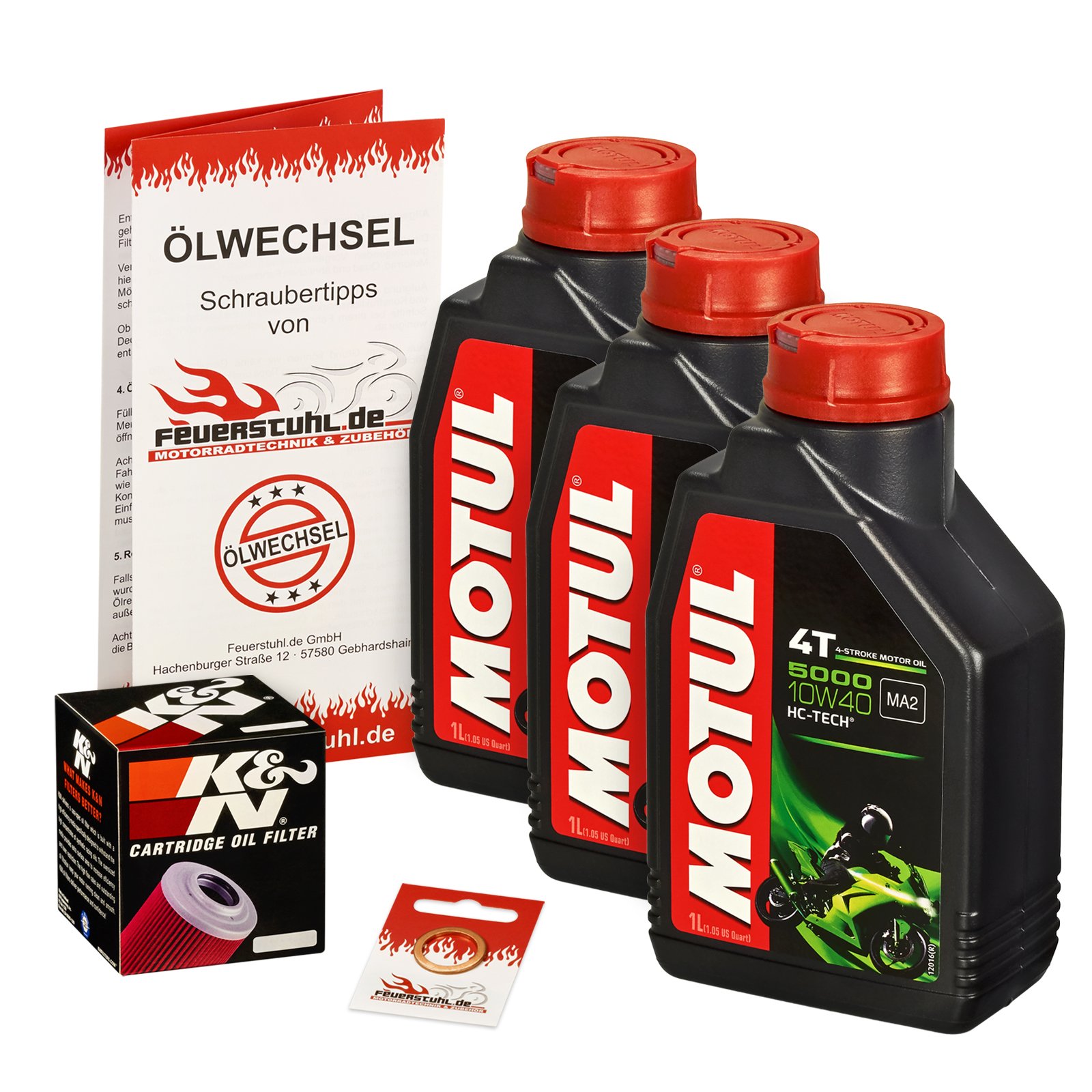 Motul 10W-40 Öl + K&N Ölfilter für Yamaha XVS 650 Drag Star VM02 VM03 VM04 4VR 4XR - Ölwechselset inkl. Motoröl, Filter, Dichtring von Feuerstuhl.de GmbH