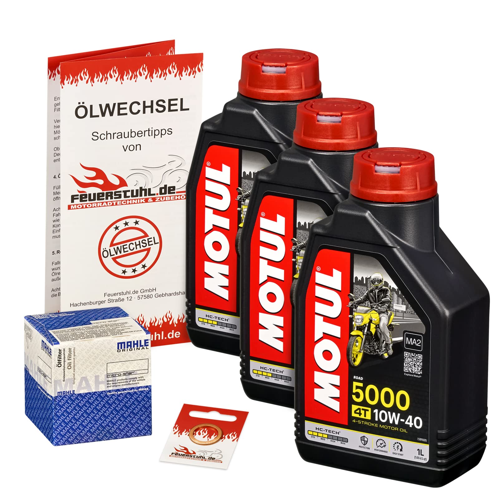 Motul 10W-40 Öl + Mahle Ölfilter für BMW F 650 CS Scarver, 02-05, E650C K14 - Ölwechselset inkl. Motoröl, Filter, Dichtring von Feuerstuhl.de GmbH