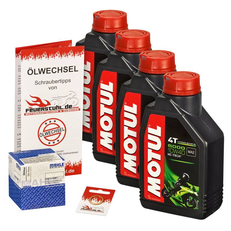 Motul 10W-40 Öl + Mahle Ölfilter für Kawasaki GPZ 500 S, 94-02, EX500D EX500DE - Ölwechselset inkl. Motoröl, Filter, Dichtring von Feuerstuhl.de GmbH