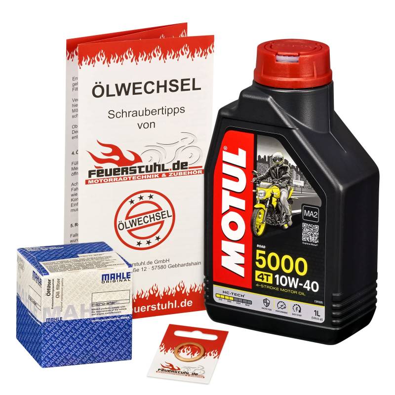 Motul 10W-40 Öl + Mahle Ölfilter für Suzuki GN 125, 94-99, NF41A - Ölwechselset inkl. Motoröl, Filter, Dichtring von Feuerstuhl.de GmbH
