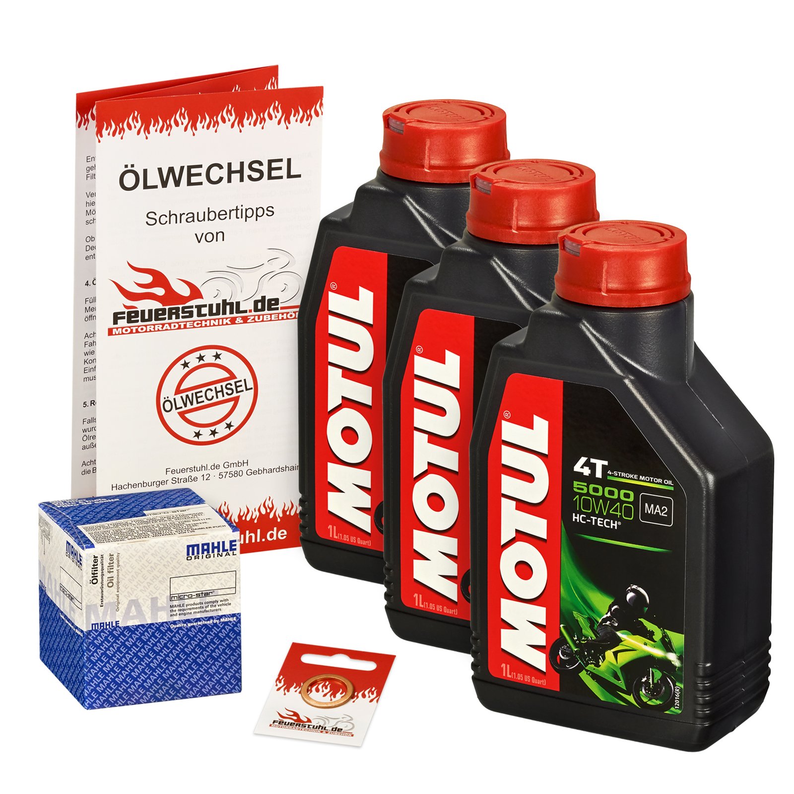 Motul 10W-40 Öl + Mahle Ölfilter für Suzuki GSXR 750, 06-15, CF CW C4 - Ölwechselset inkl. Motoröl, Filter, Dichtring von Motul