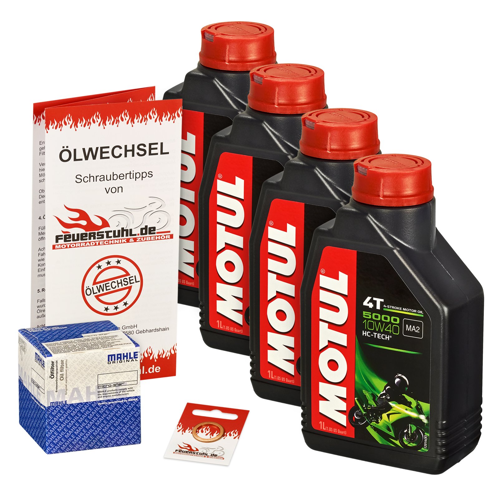 Motul 10W-40 Öl + Mahle Ölfilter für Suzuki Intruder M800, 05-11, B4 - Ölwechselset inkl. Motoröl, Filter, Dichtring von Motul