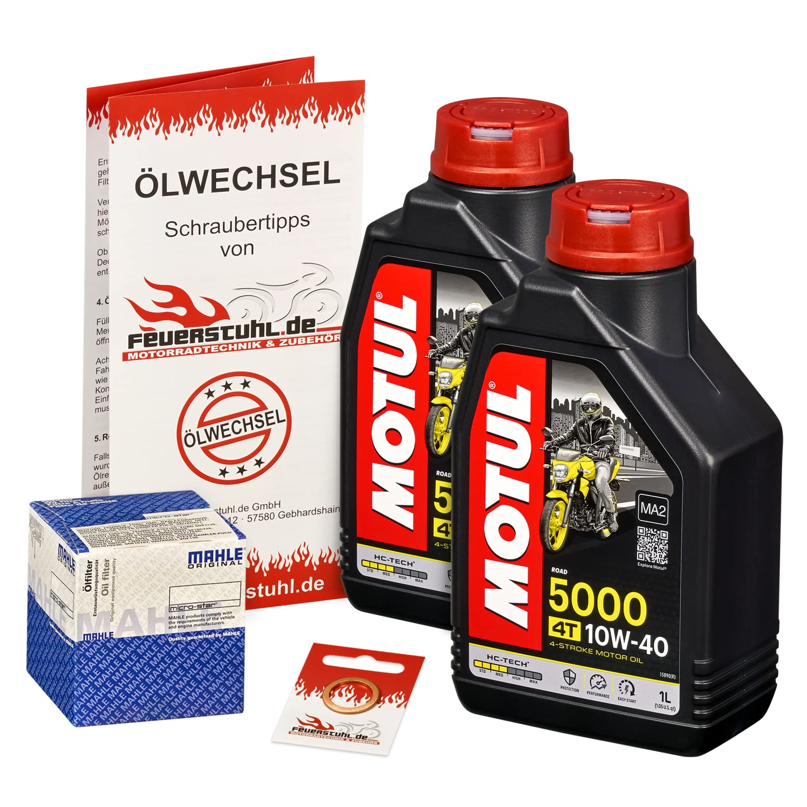 Motul 10W-40 Öl + Mahle Ölfilter für Yamaha Raptor 700 /SE (YFM 700 R), 06-15 - Ölwechselset inkl. Motoröl, Filter, Dichtring von Feuerstuhl.de GmbH