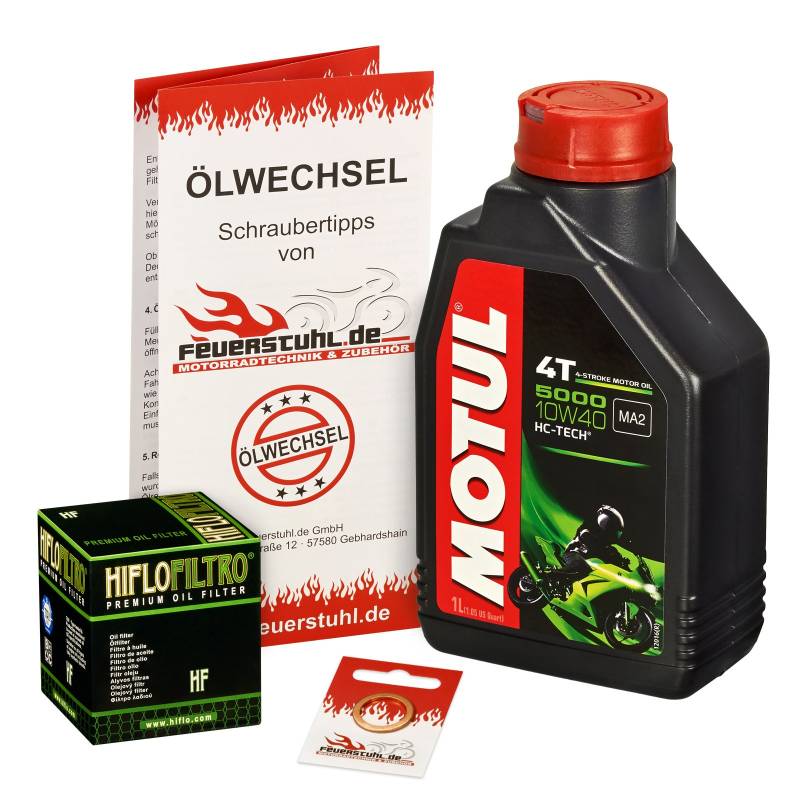 Motul 10W-40 Öl + HiFlo Ölfilter für Suzuki DR 125 SM, 08-13, CS - Ölwechselset inkl. Motoröl, Filter, Dichtring von Feuerstuhl.de GmbH